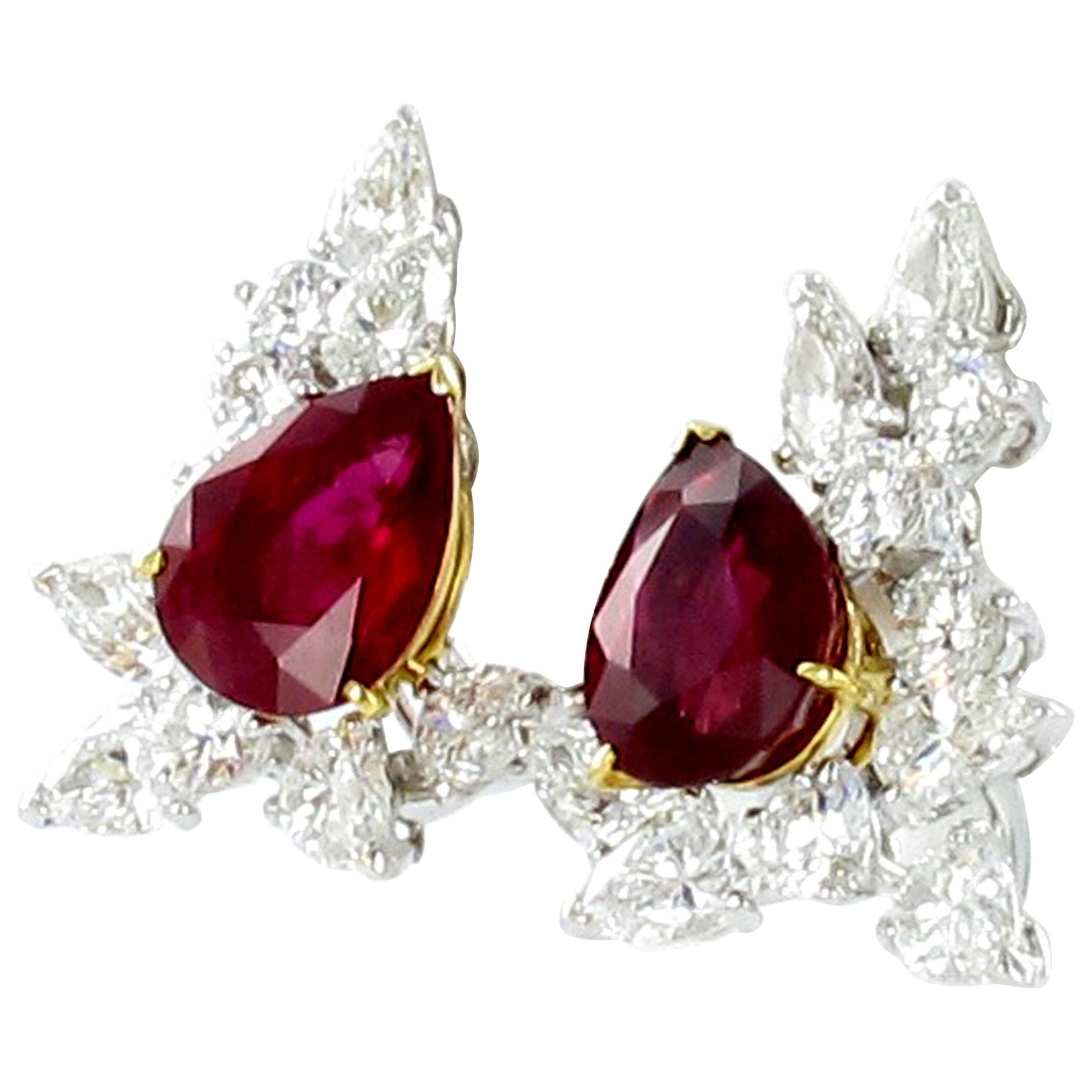 Spectacular Pair of Ruby and Diamond Ear Clips by FRED