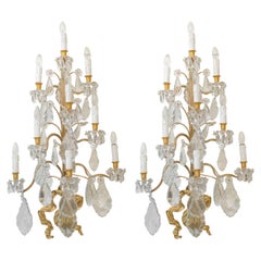 Spectacular Pair of Sconces, 1930-1940, Gilt Bronze and Crystal Pendants