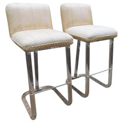 Spectacular Pair of Signed Lion in Frost Lucite Swivel Bar Stools