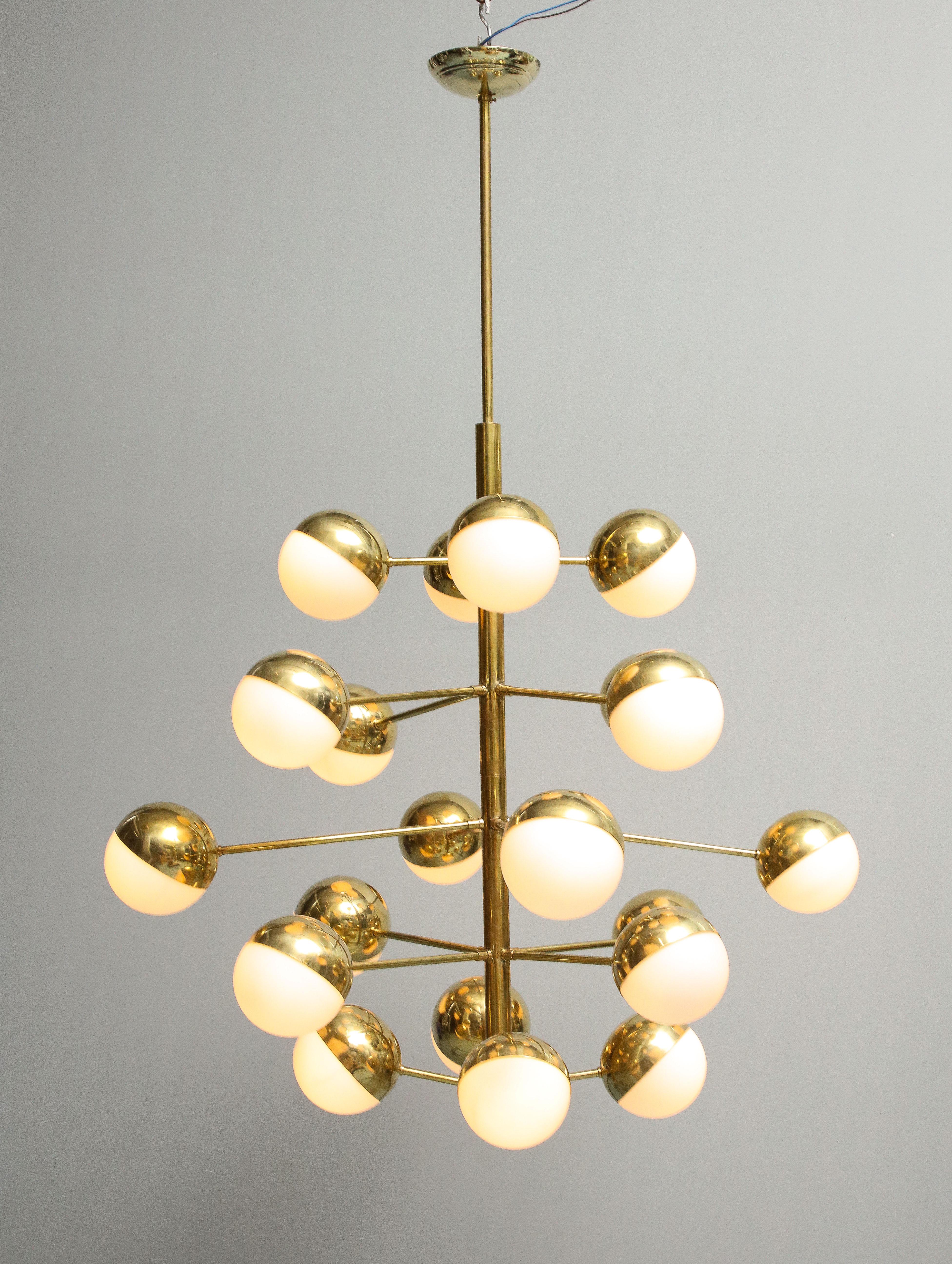 Late 20th Century Spectacular Pair Of Brass And Opaline Globes  Pendants For Sale
