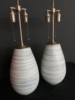 Spectacular Pair of Unique Blue & White Striae Orbs with Lamp Application