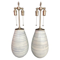Spectacular Pair of Unique Blue & White Striae Orbs with Lamp Application