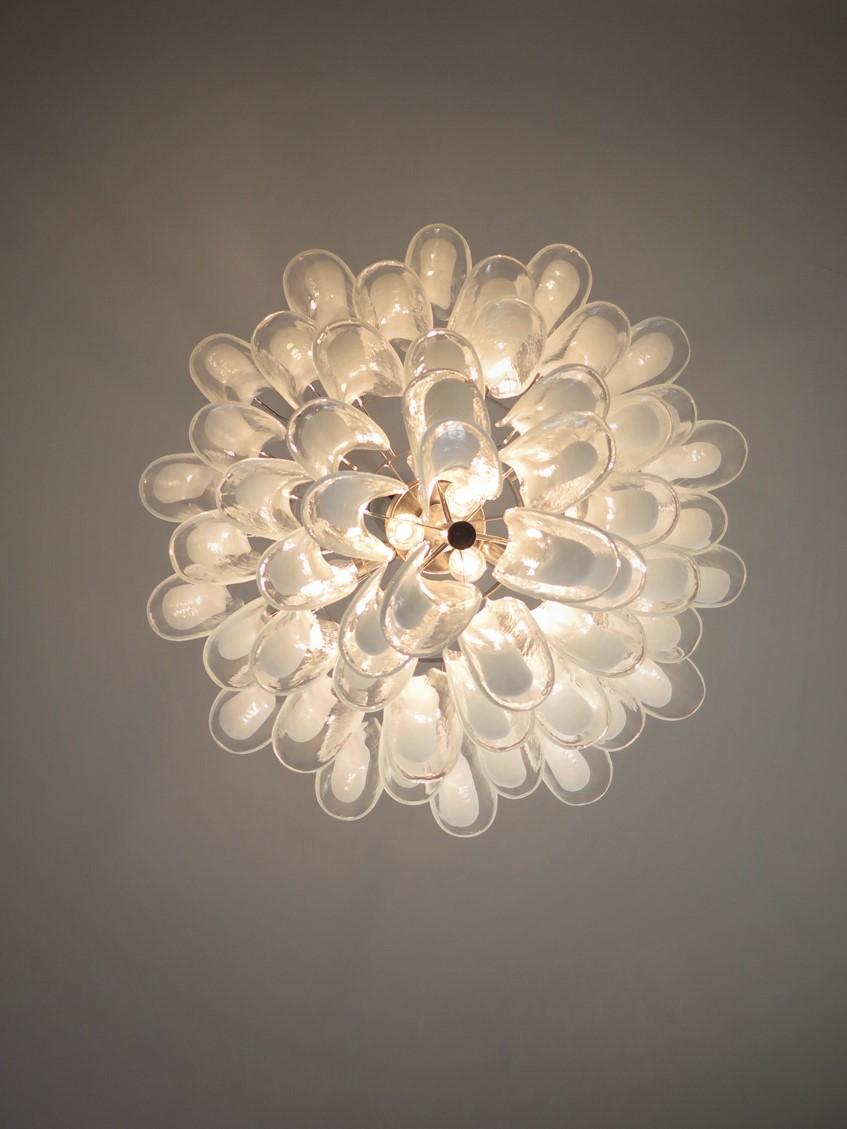 Spectacular Pair of White Petals Murano Glass Chandeliers 9