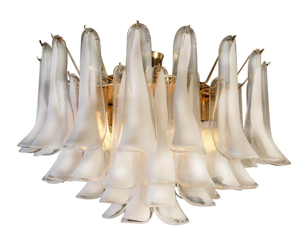 Spectacular Pair of White Petals Murano Glass Chandeliers For Sale 15