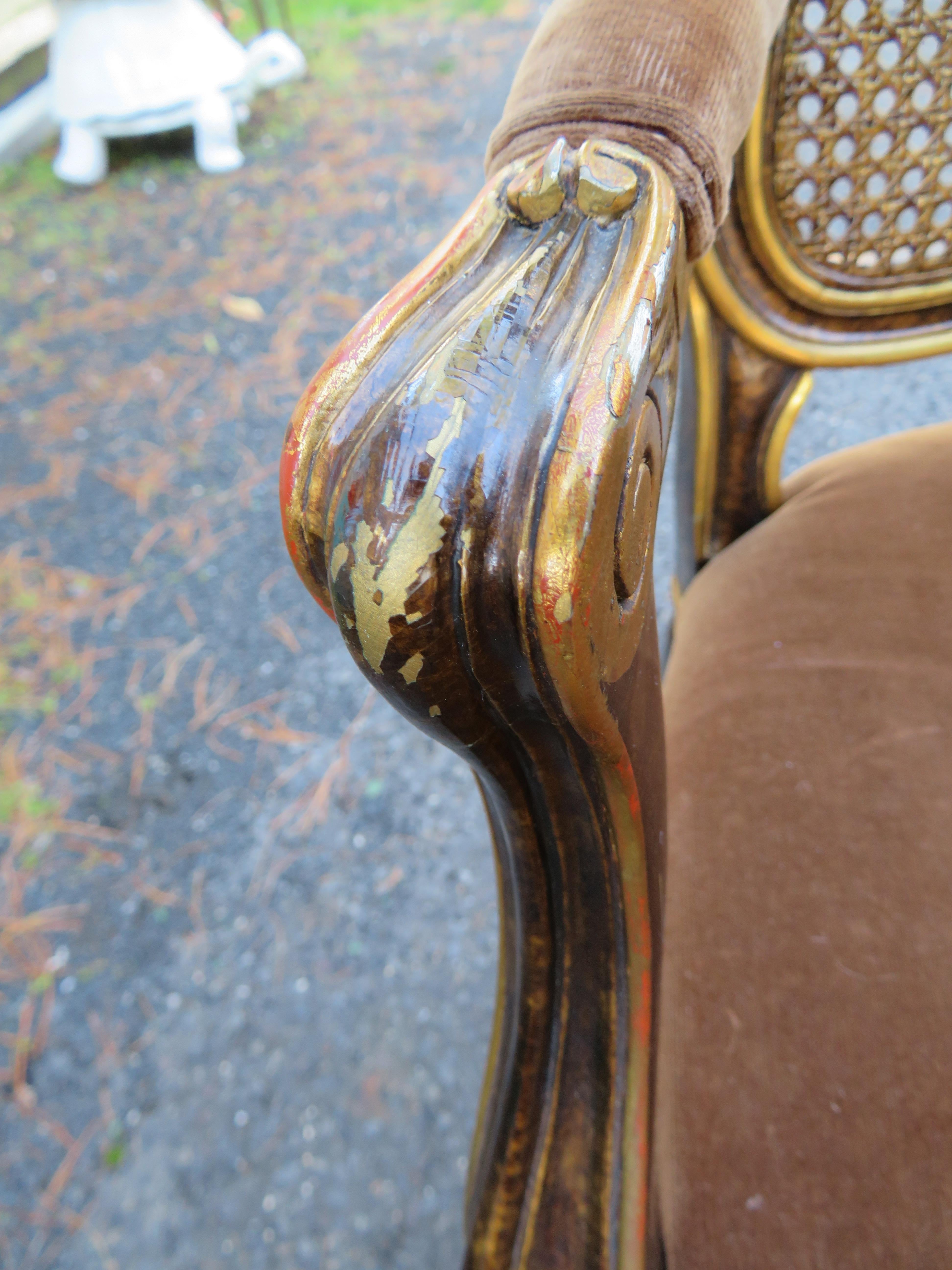 Spectaculaire paire de fauteuils Louis XV  dossier cann en caille de tortue de Widdicomb en vente 7