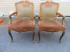 Spectacular Pair Widdicomb Louis XV Fauteuil Chairs Tortoise Shell Caned Back