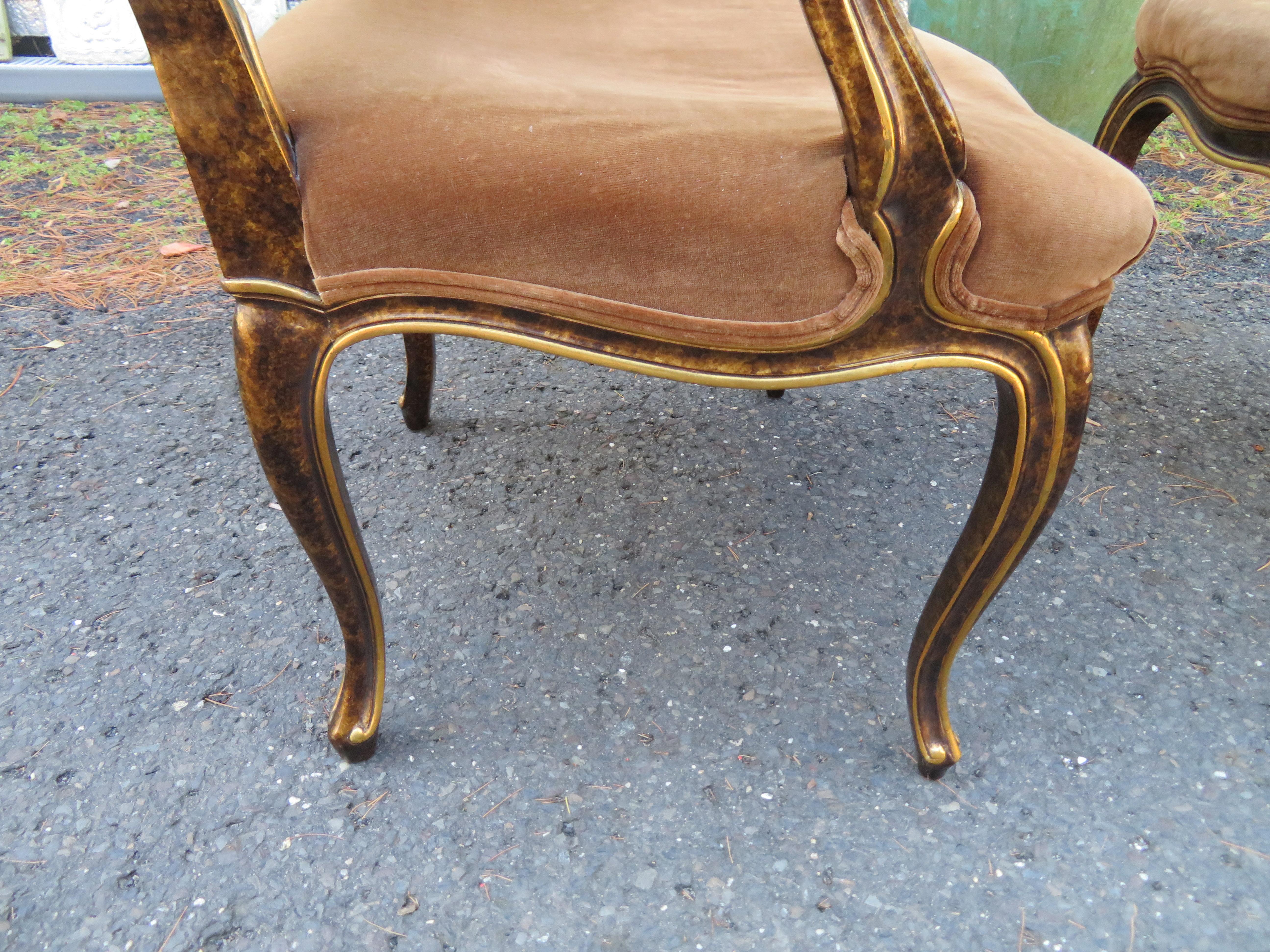 Upholstery Spectacular Pair Widdicomb Louis XV Fauteuil Chairs Tortoise Shell Caned Back For Sale