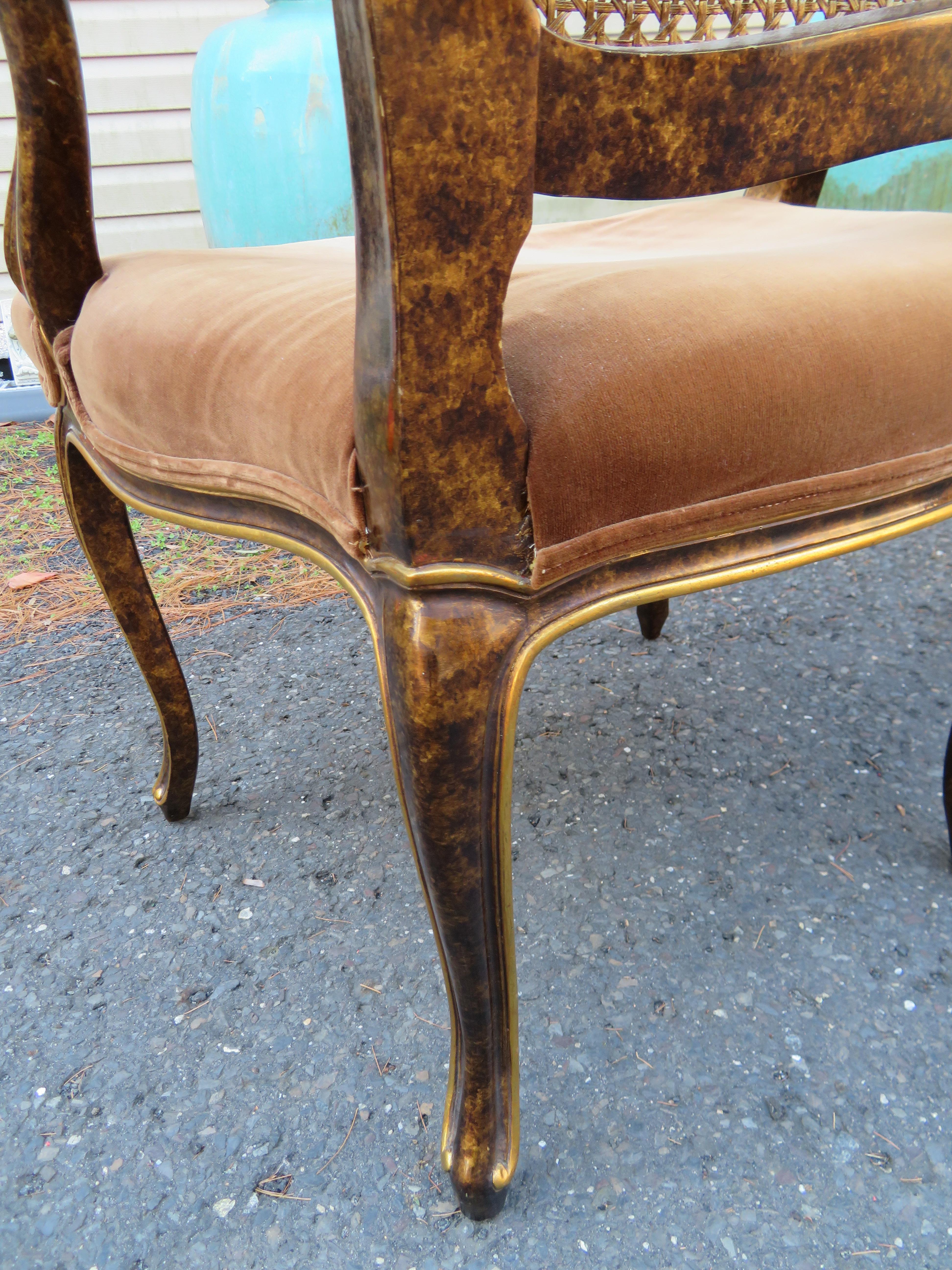 Spectacular Pair Widdicomb Louis XV Fauteuil Chairs Tortoise Shell Caned Back For Sale 2