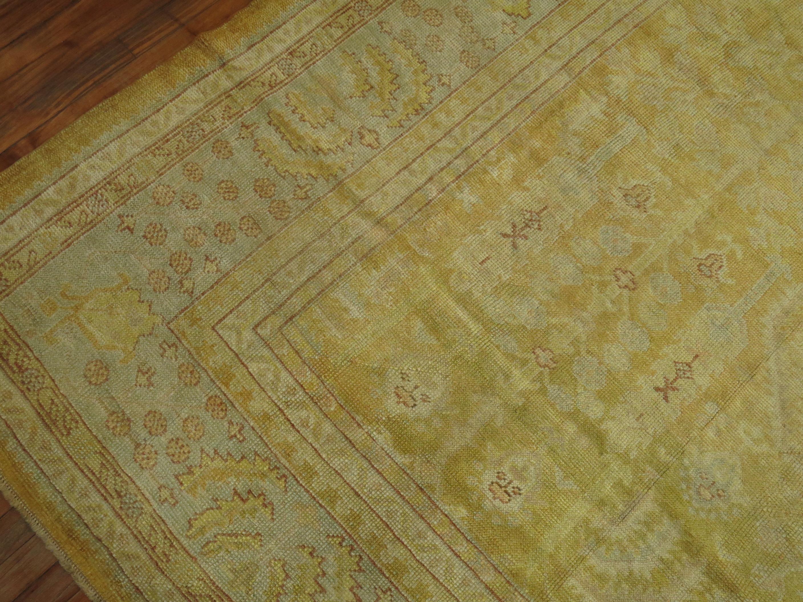 Spectacular Pale Yellow Antique Oushak Rug For Sale 2