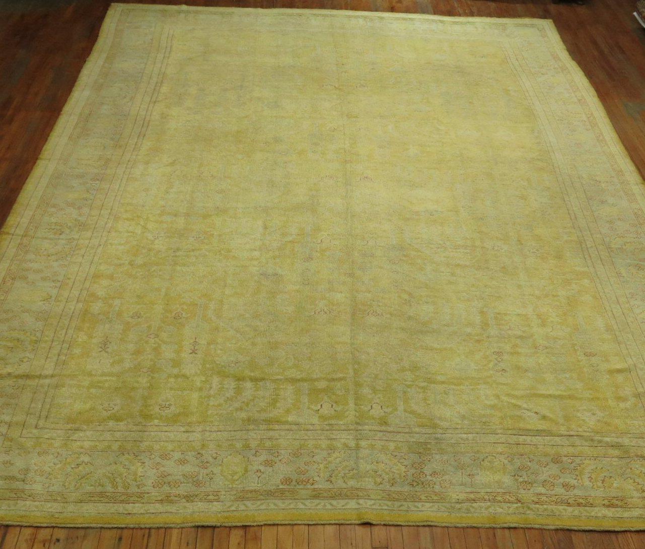 Spectacular Pale Yellow Antique Oushak Rug For Sale 6
