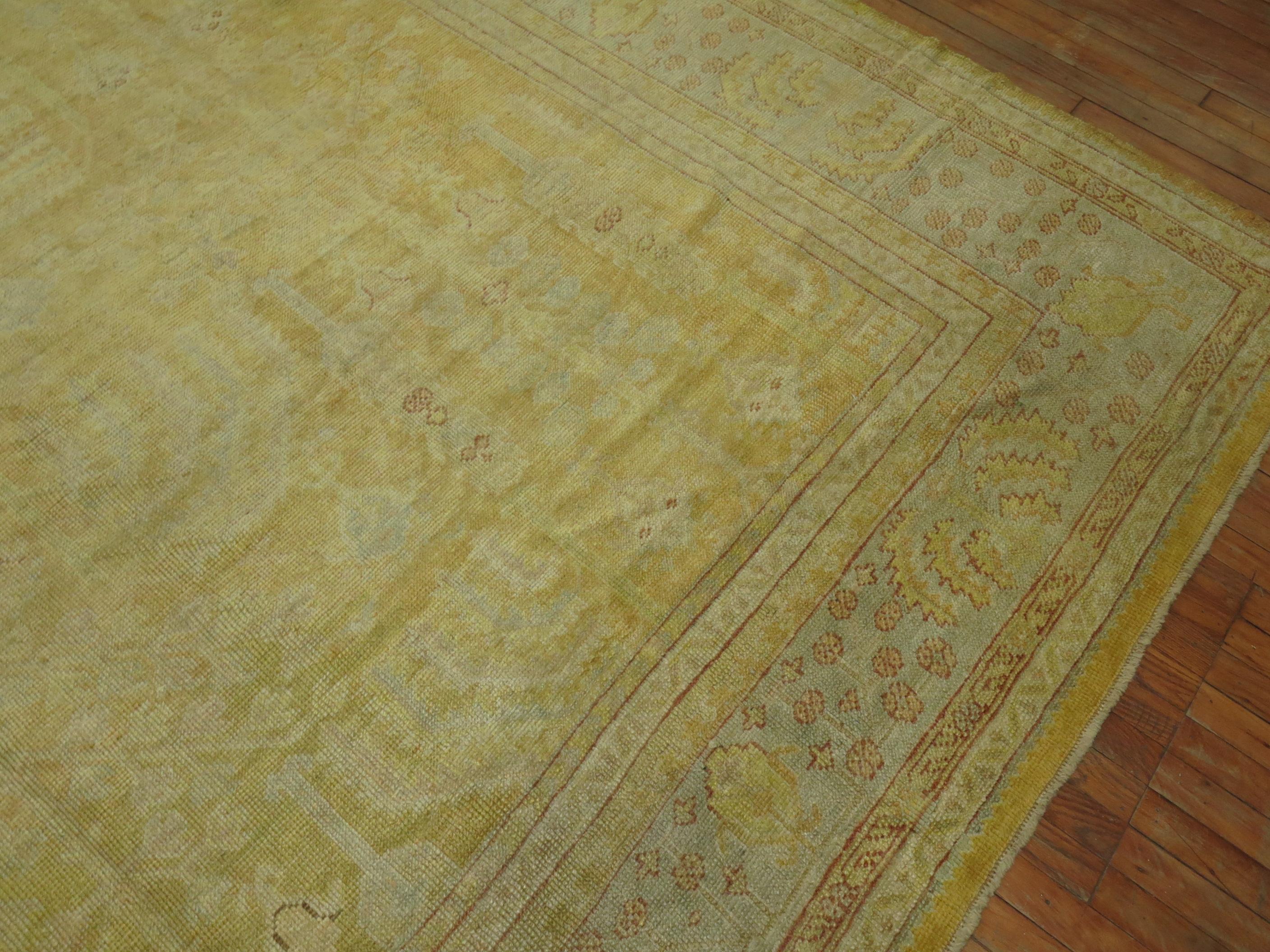 Bakshaish Spectacular Pale Yellow Antique Oushak Rug For Sale