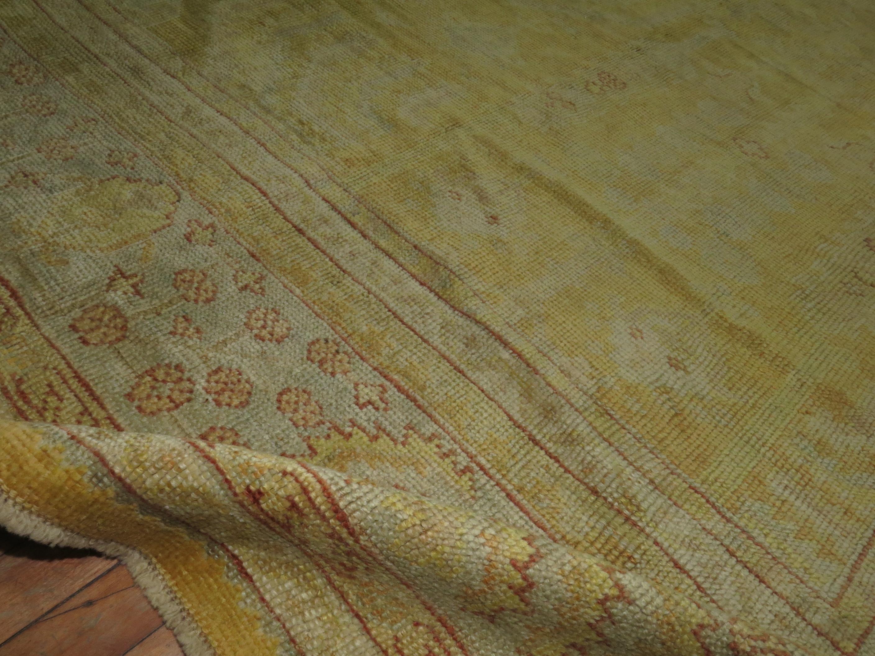 Turkish Spectacular Pale Yellow Antique Oushak Rug For Sale