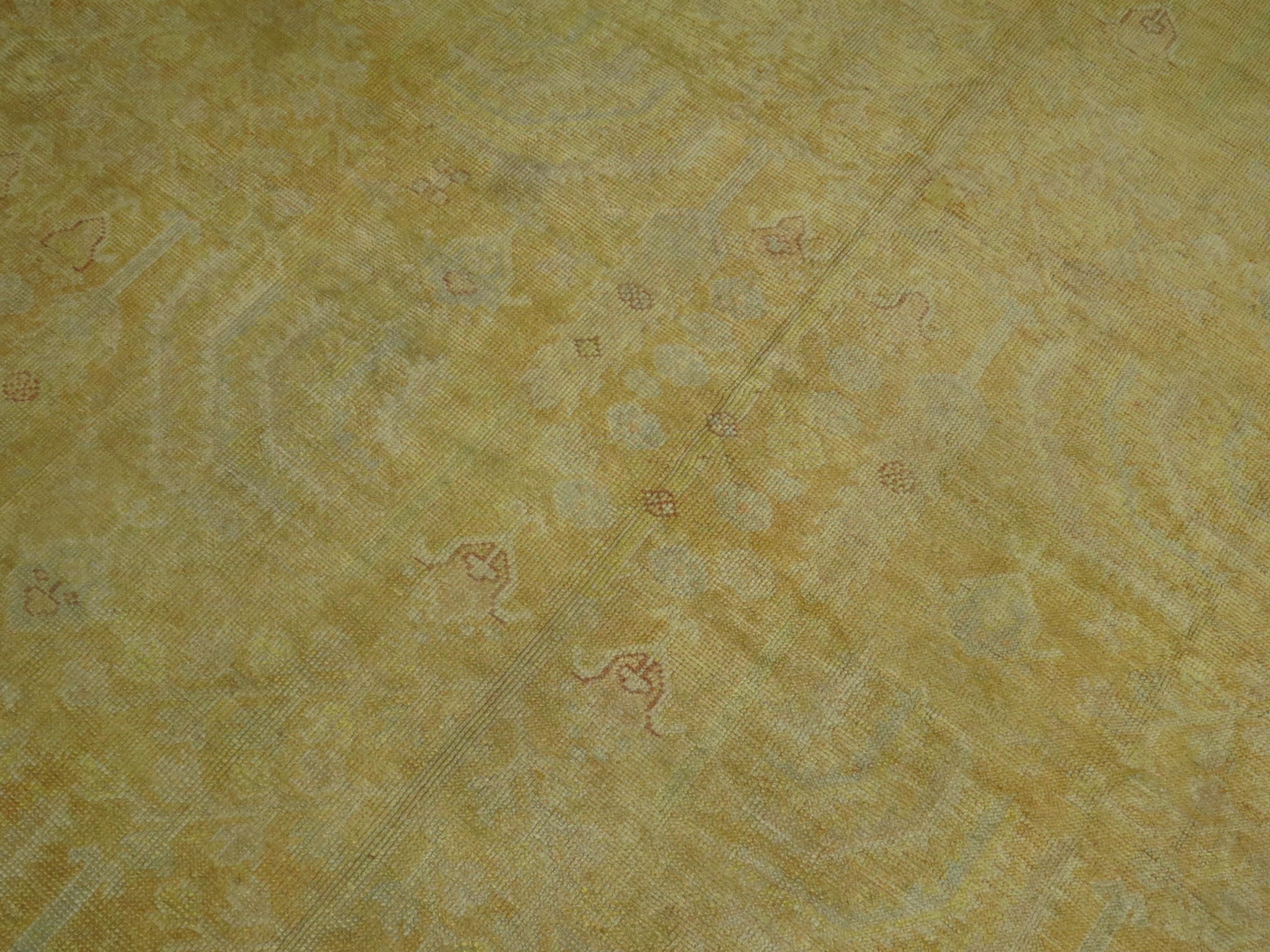 Hand-Knotted Spectacular Pale Yellow Antique Oushak Rug For Sale