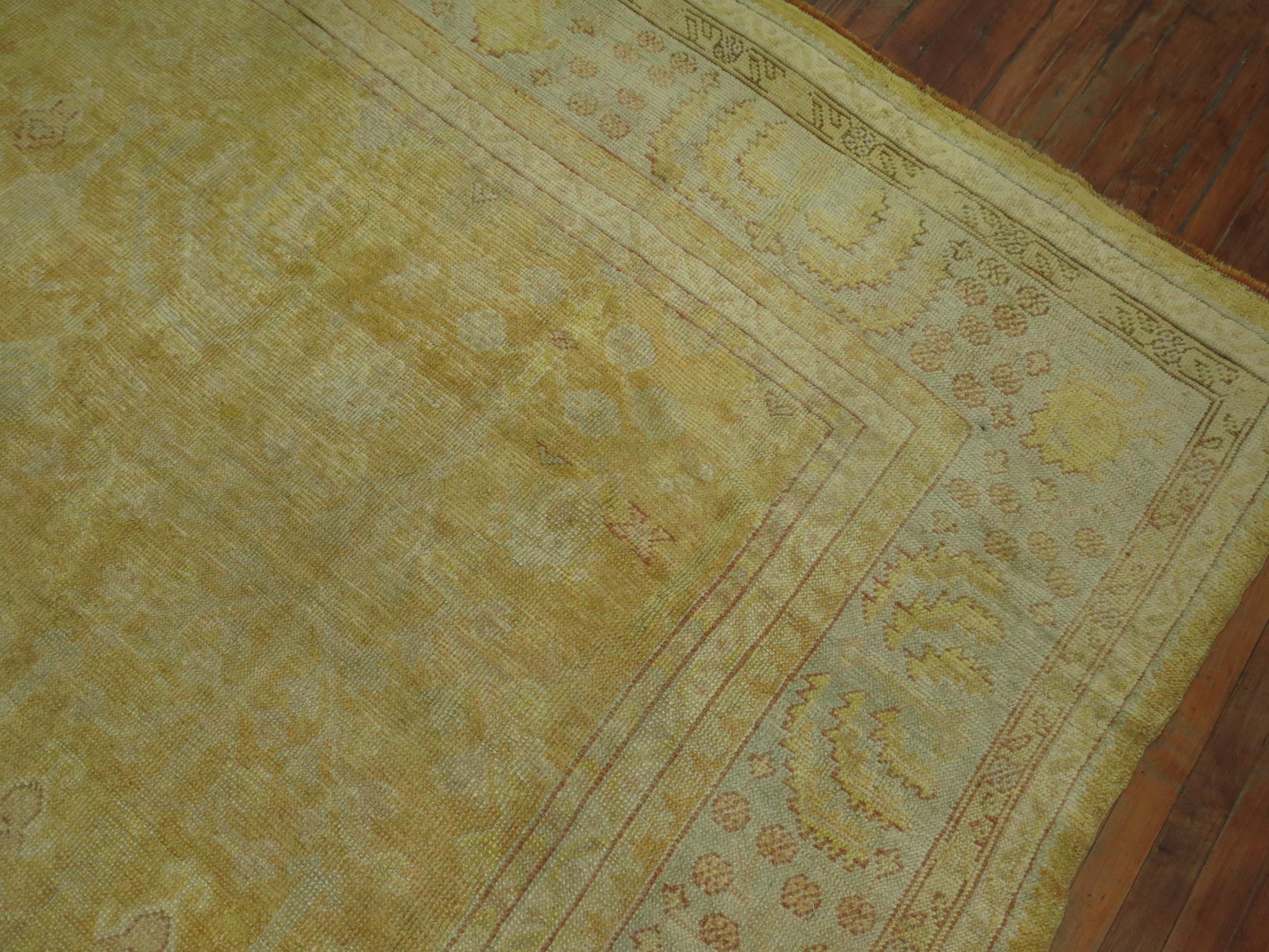 Wool Spectacular Pale Yellow Antique Oushak Rug For Sale