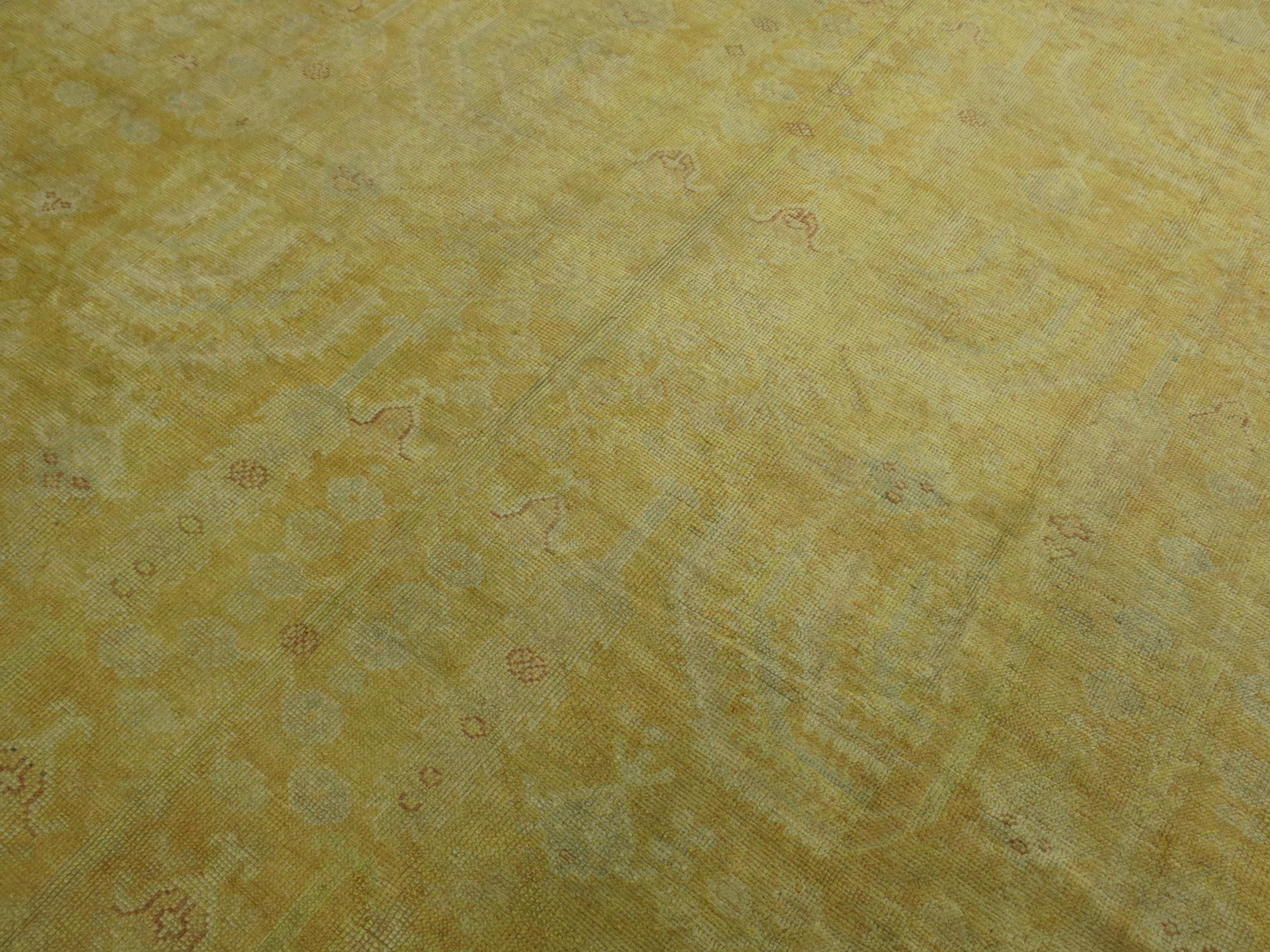Spectacular Pale Yellow Antique Oushak Rug For Sale 1
