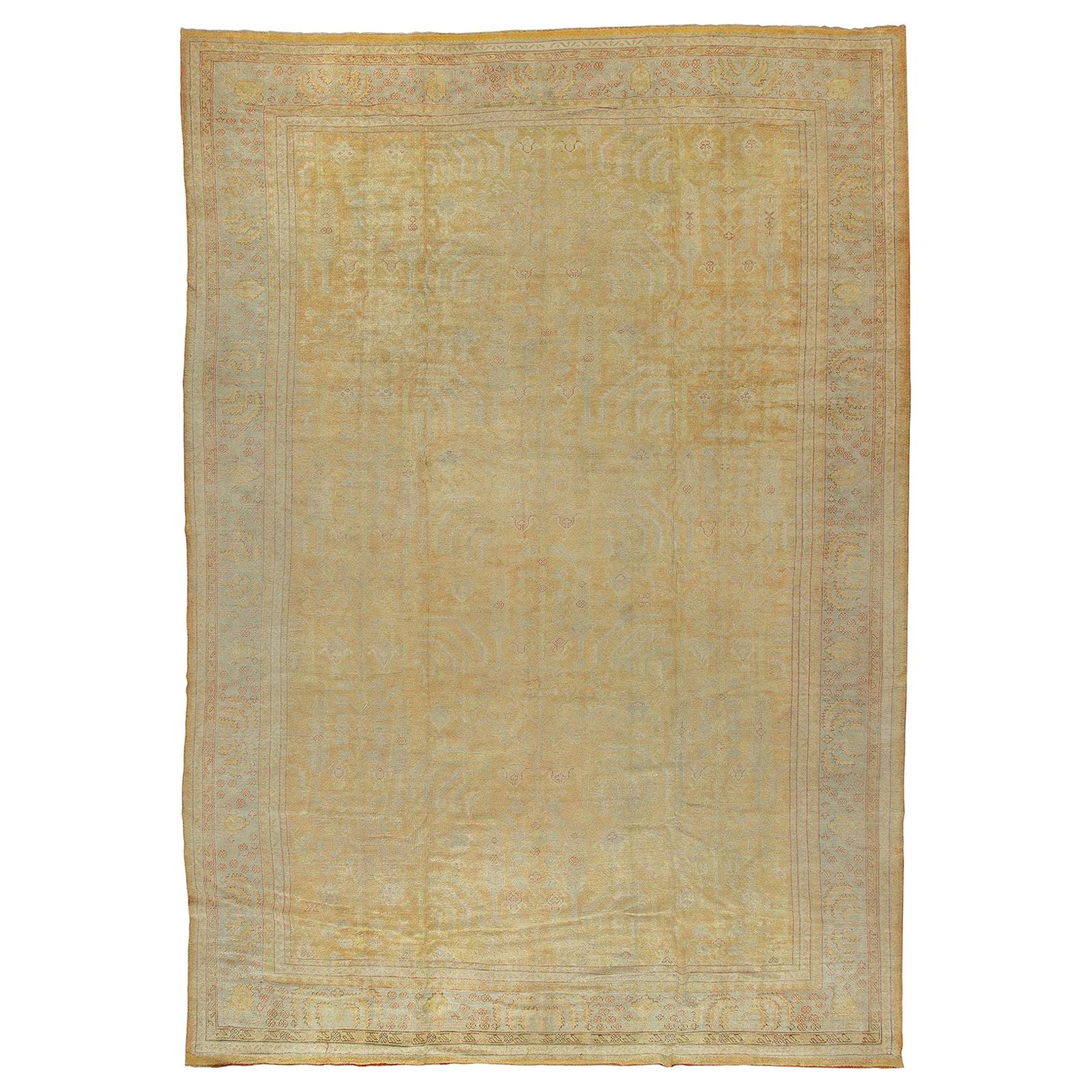 Spectacular Pale Yellow Antique Oushak Rug For Sale