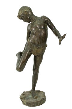 Spectacular Patinated Bronze SCULPTURE "The Child and the Crab" 19th Cent. VIDEO