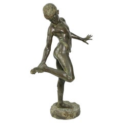 Spectacular Patinated Bronze SCULPTURE  "The Child and the Crab" 19th Century