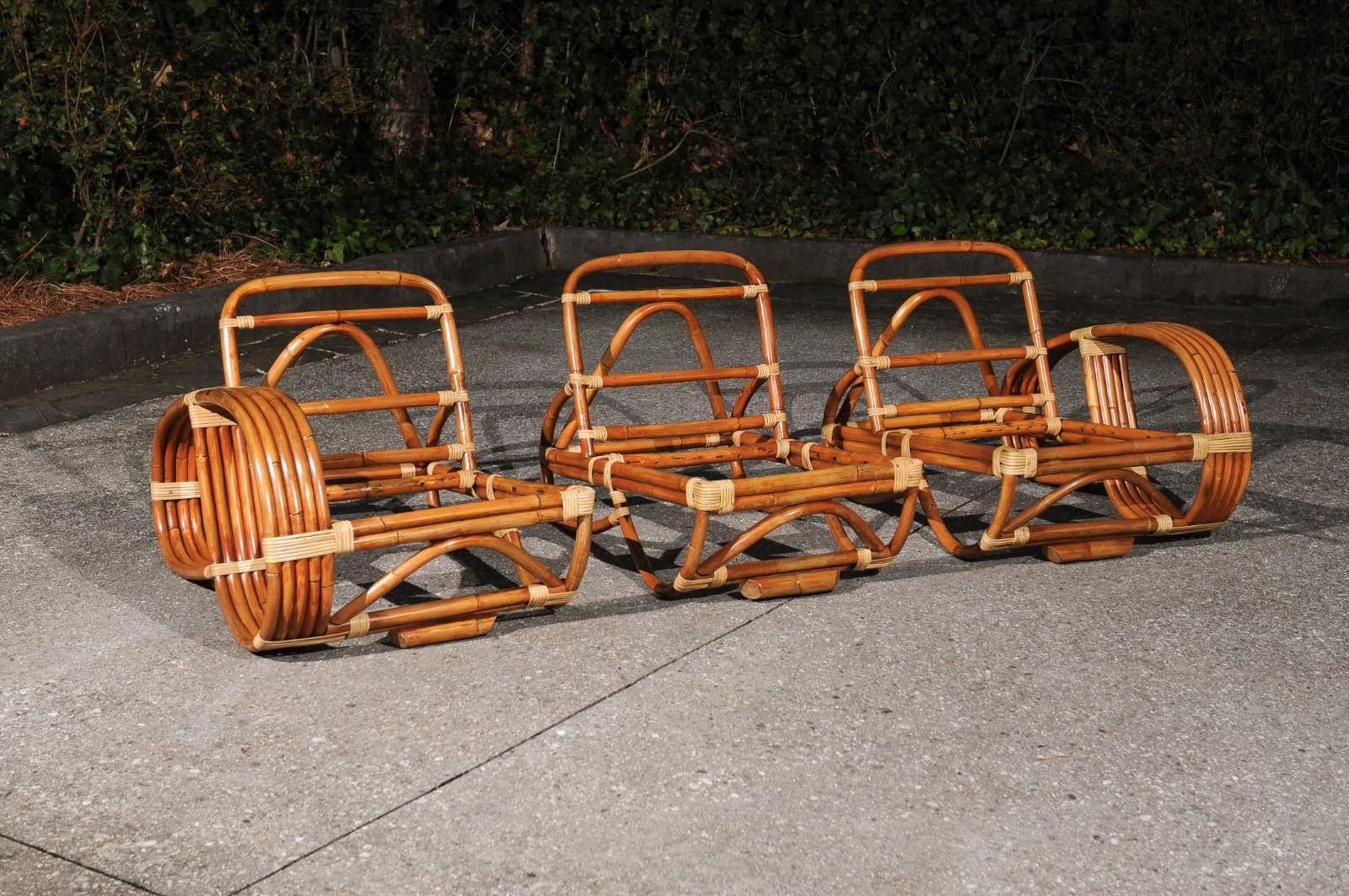 Spectaculaire ensemble de sièges Art Déco à 5 brins en rotin et rotin de style Paul Frankl en vente 5