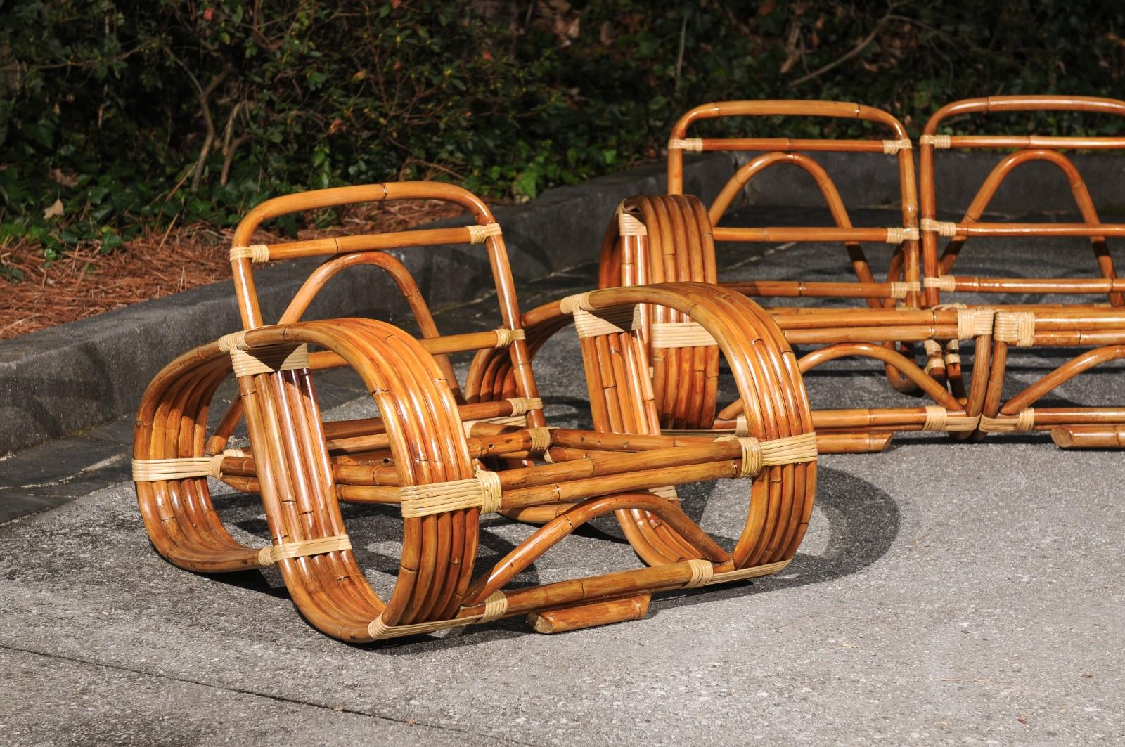 Spectaculaire ensemble de sièges Art Déco à 5 brins en rotin et rotin de style Paul Frankl en vente 12