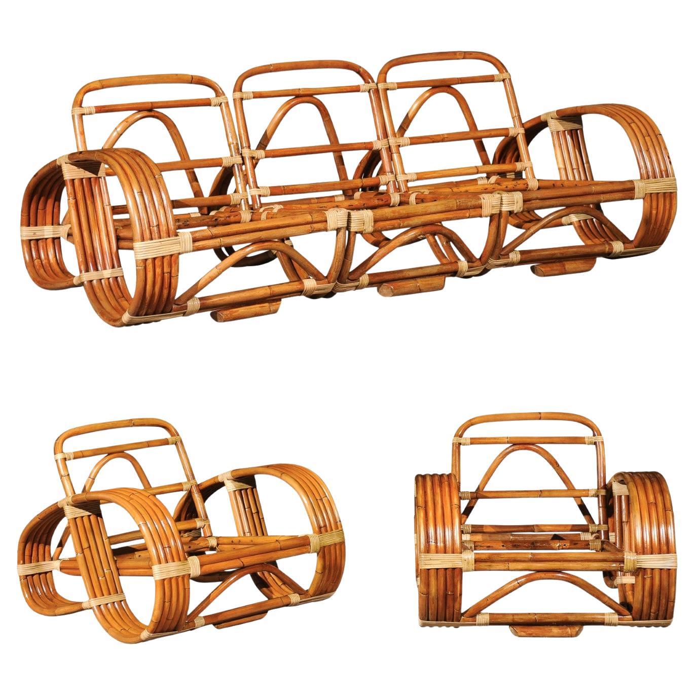Spectacular Paul Frankl Style Art Deco 5-Strand Rattan and Cane Seating Set