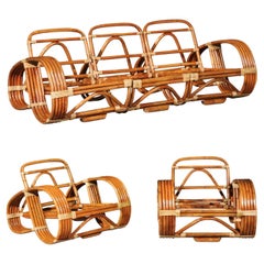 Spectacular Paul Frankl Style Art Deco 5-Strand Rattan and Cane Seating Set