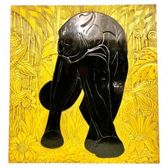 Spectacular Paul Jouve Art Deco Hand Carved Panther Wooden Wall Panel