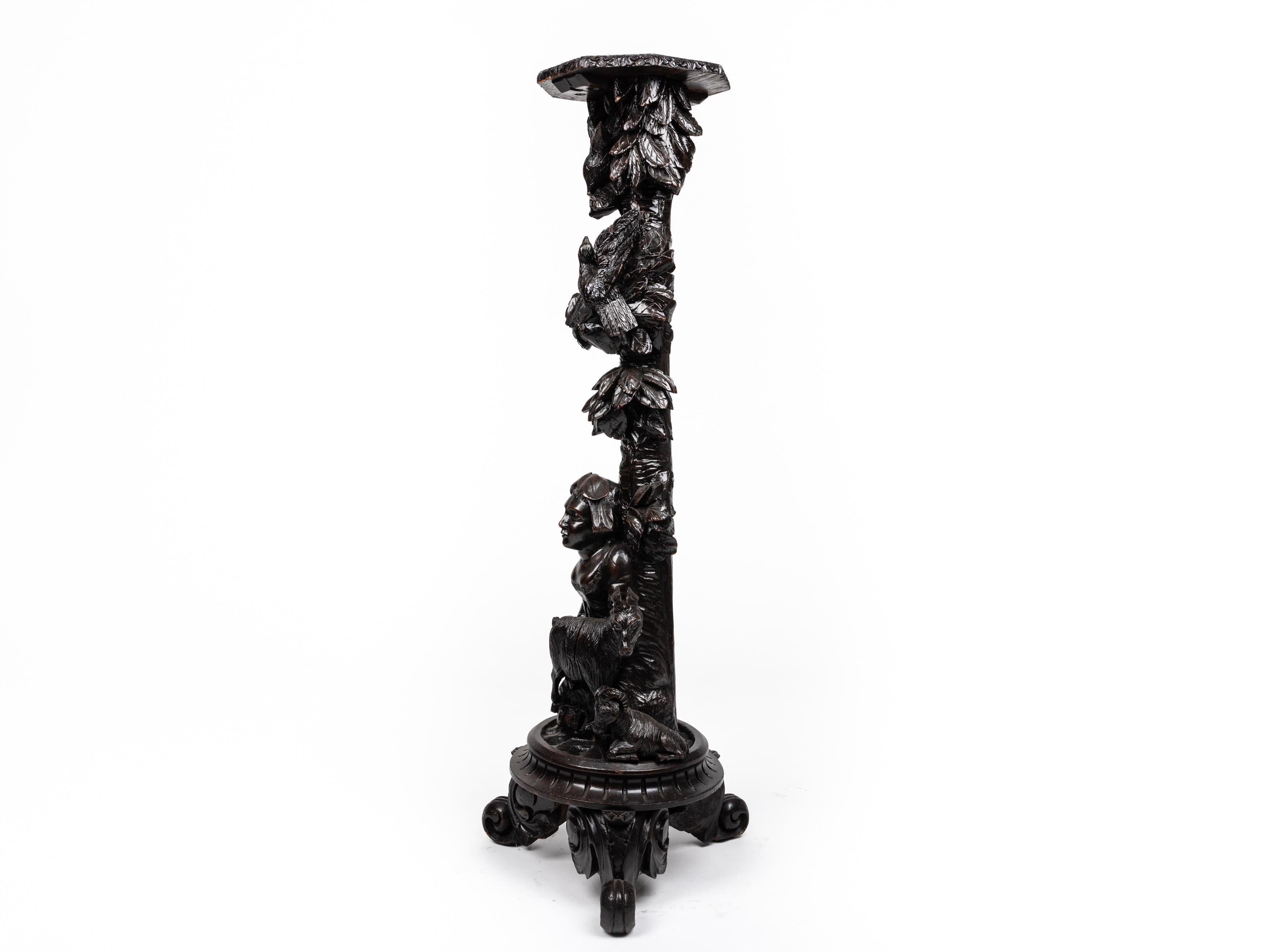 Oak Stunning Pedestal, Pillar, Column, Black Forest, Tramp Art, ~ 1880, Austria For Sale