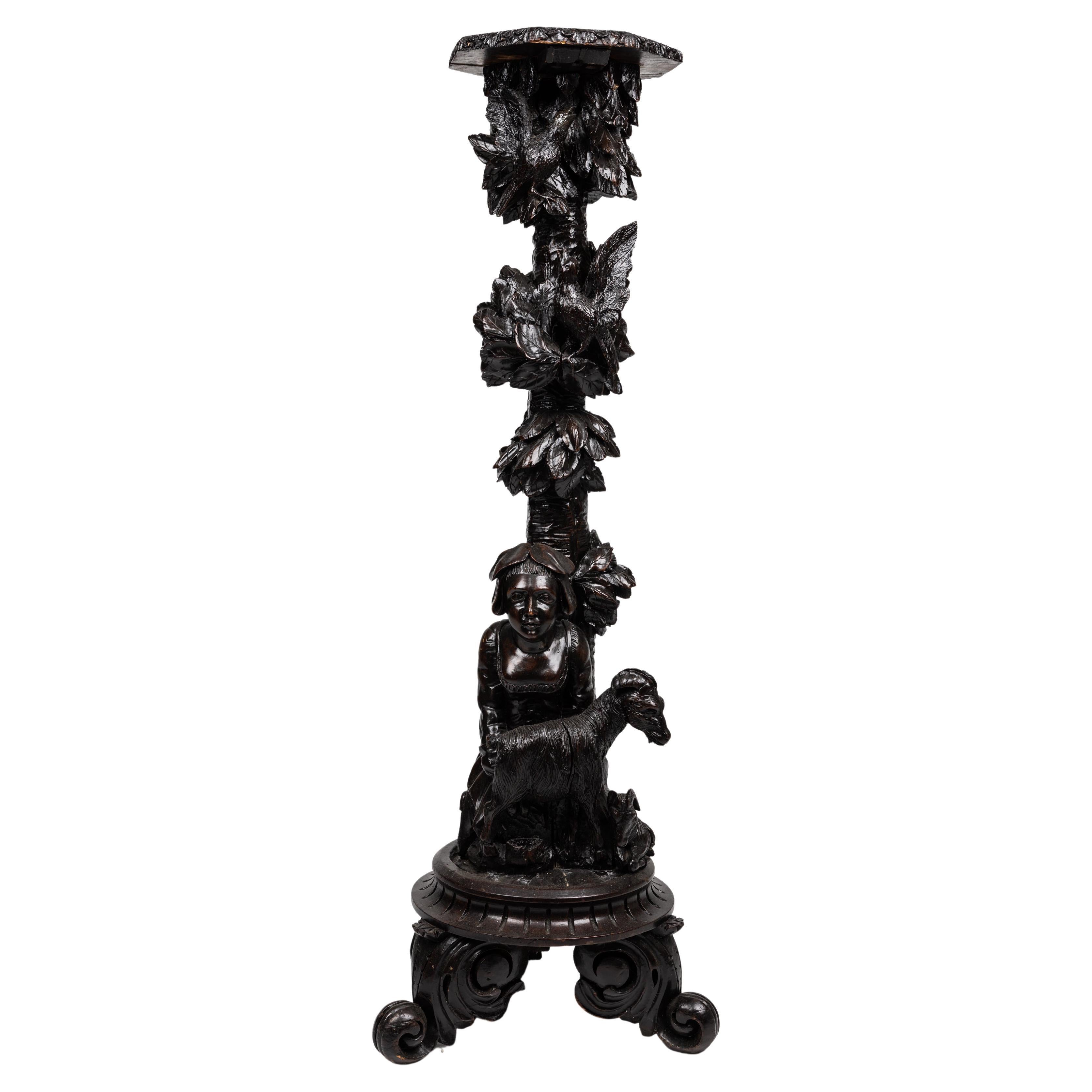 Stunning Pedestal, Pillar, Column, Black Forest, Tramp Art, ~ 1880, Austria For Sale