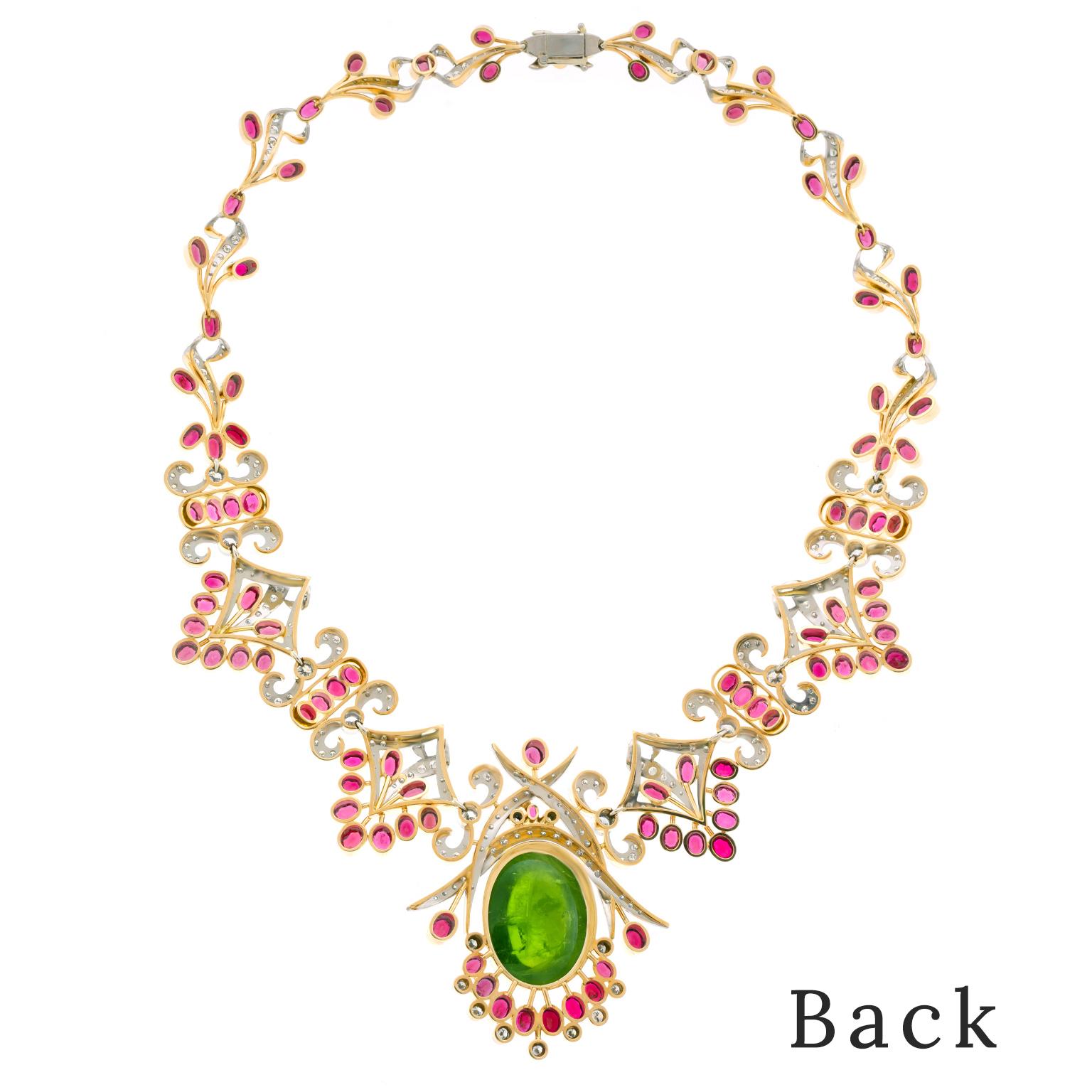 Spectacular Peridot Garnet and Diamond Set Gold Necklace 1