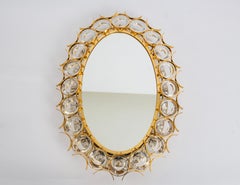 Spettacolare specchio retroilluminato di piccole dimensioni in ottone dorato e vetro di cristallo di Palwa, Germania