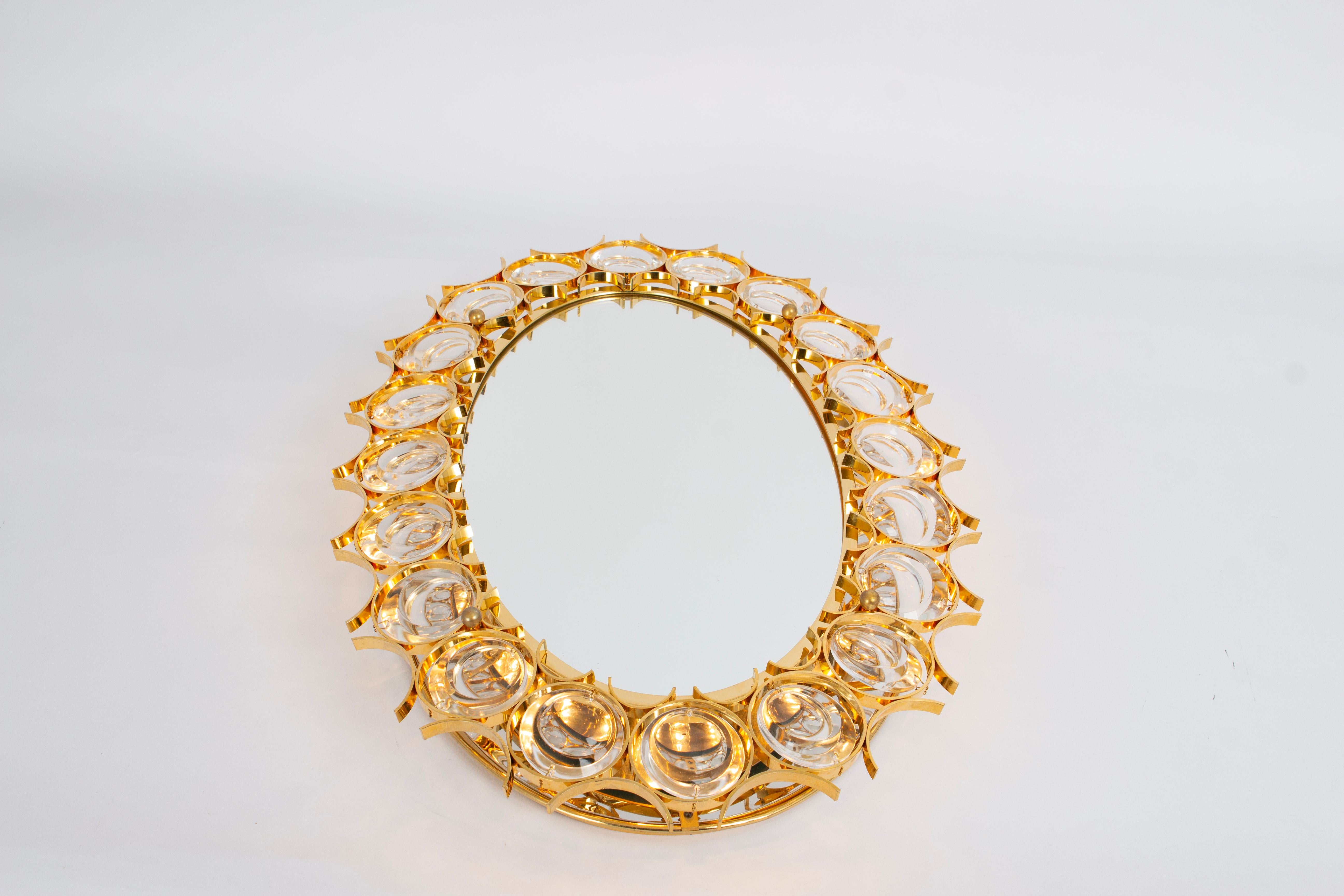 Late 20th Century Spectacular petite Backlit Mirror Gilded Brass, Crystal Glass by Palwa, Germany For Sale