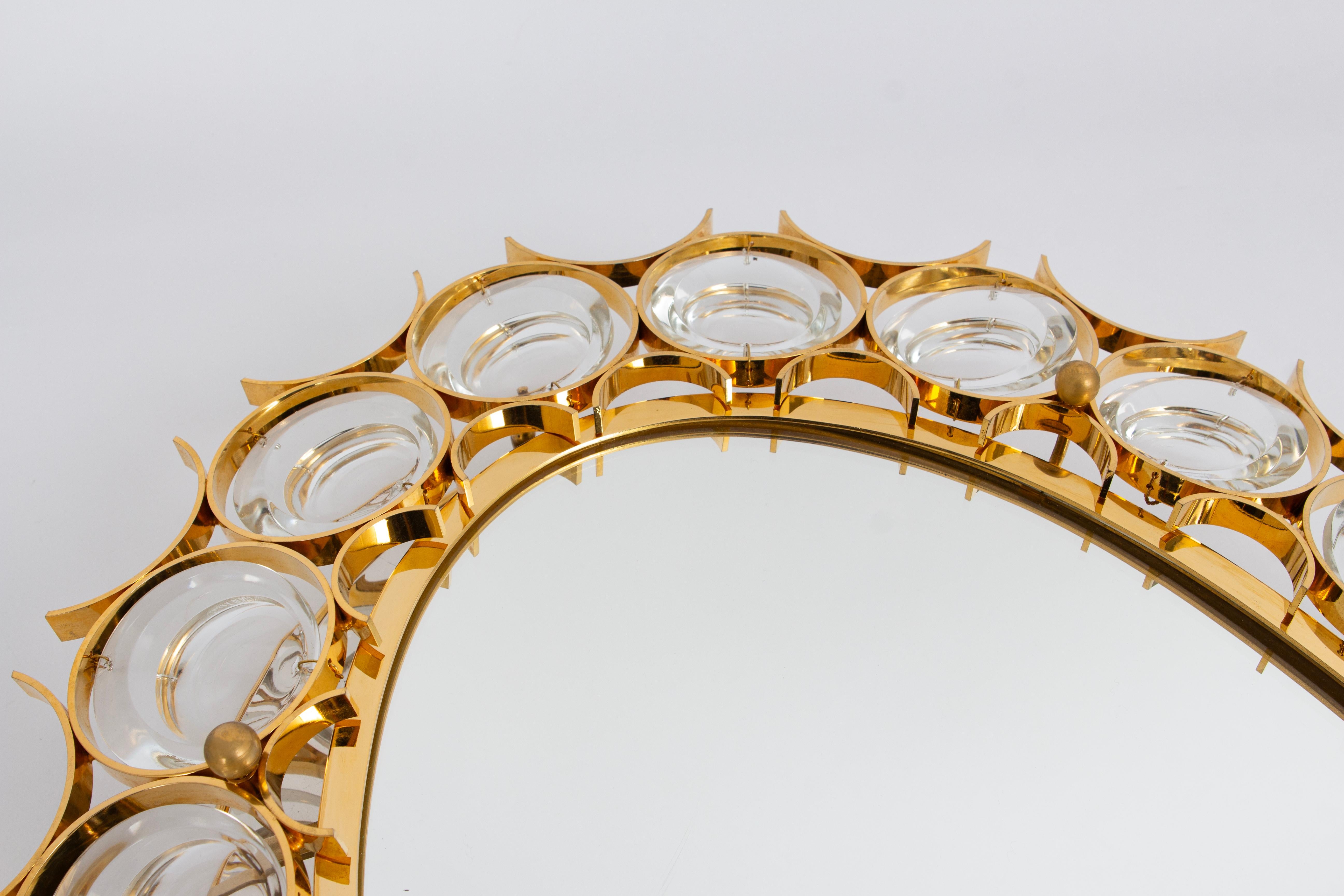Spectacular petite Backlit Mirror Gilded Brass, Crystal Glass by Palwa, Germany For Sale 1
