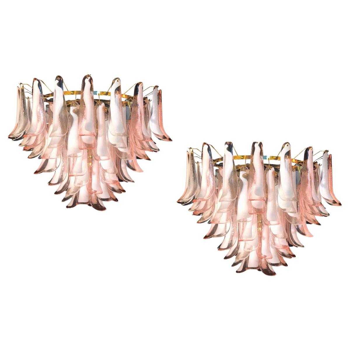 Spectacular Pink and White Murano Glass Petals Chandelier with Brass Frame