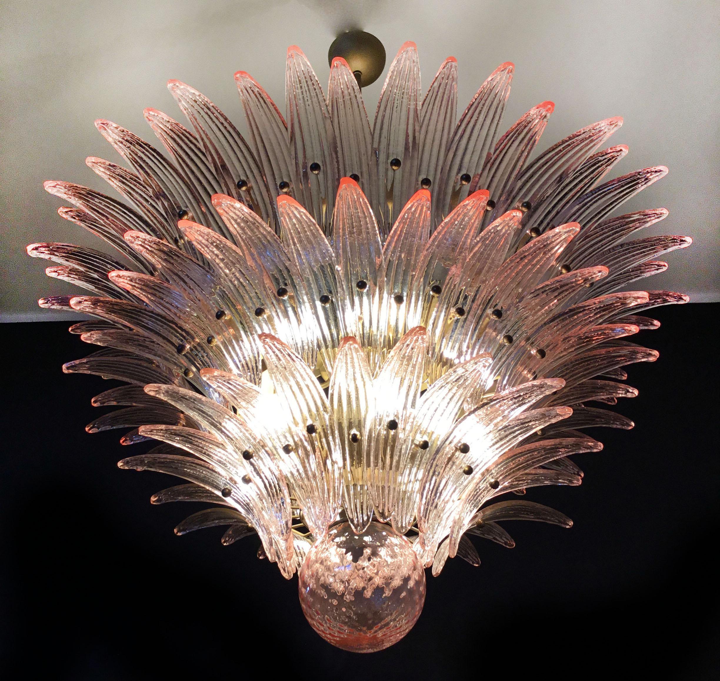 Pair Spectacular pink glass chandeliers. Murano For Sale 8