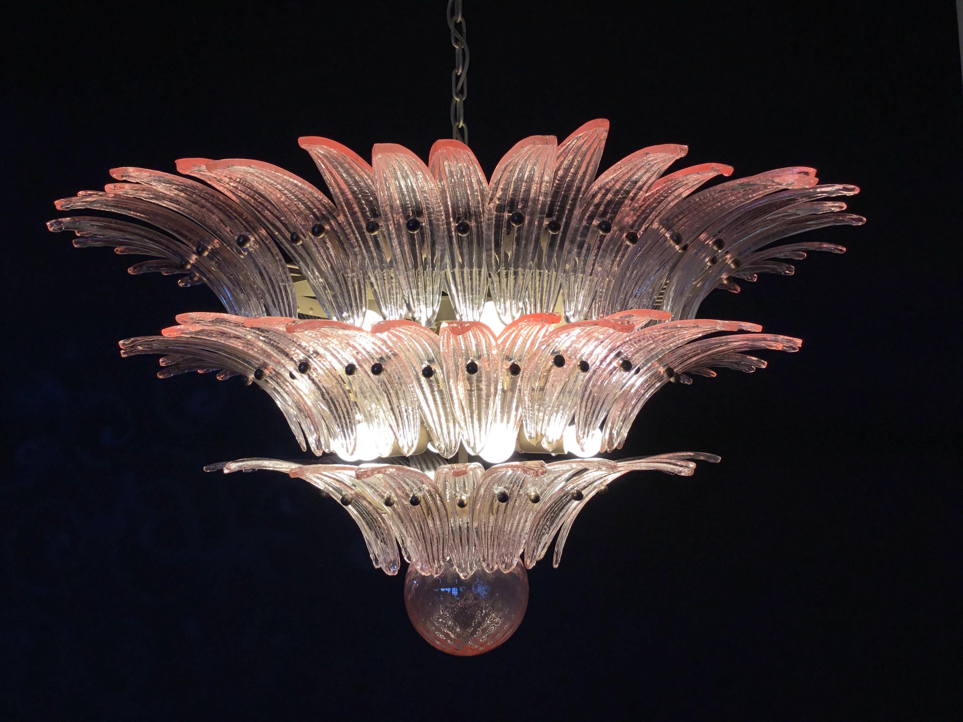 Pair Spectacular pink glass chandeliers. Murano In Excellent Condition For Sale In Budapest, HU