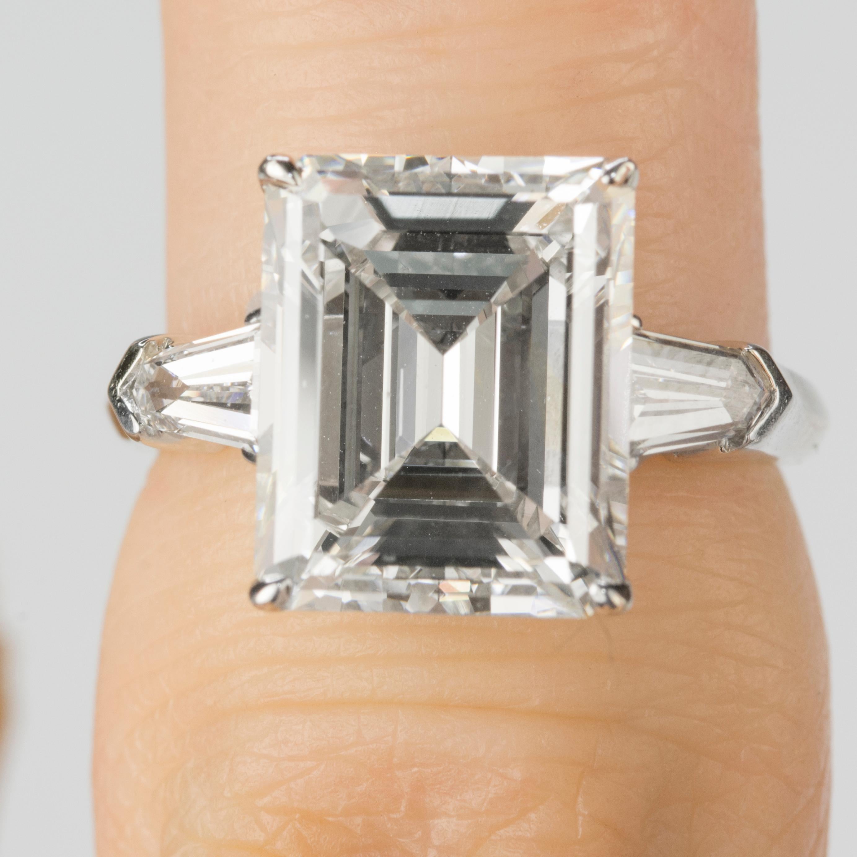 Spectacular Platinum 5.01 Carat Emerald Cut Ring In Excellent Condition In Sarasota, FL