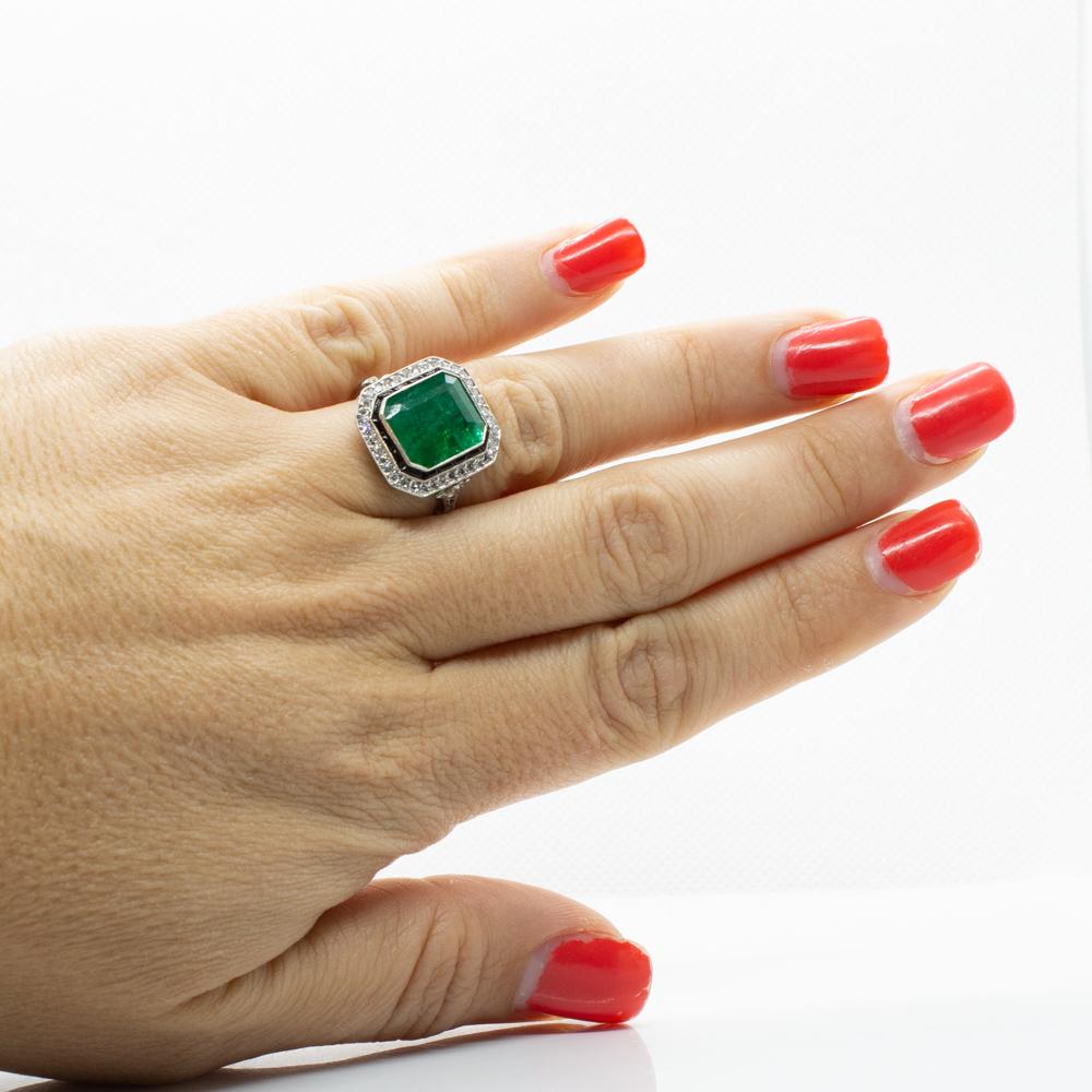 Platinum Emerald, Diamonds and Onyxes Ring 1