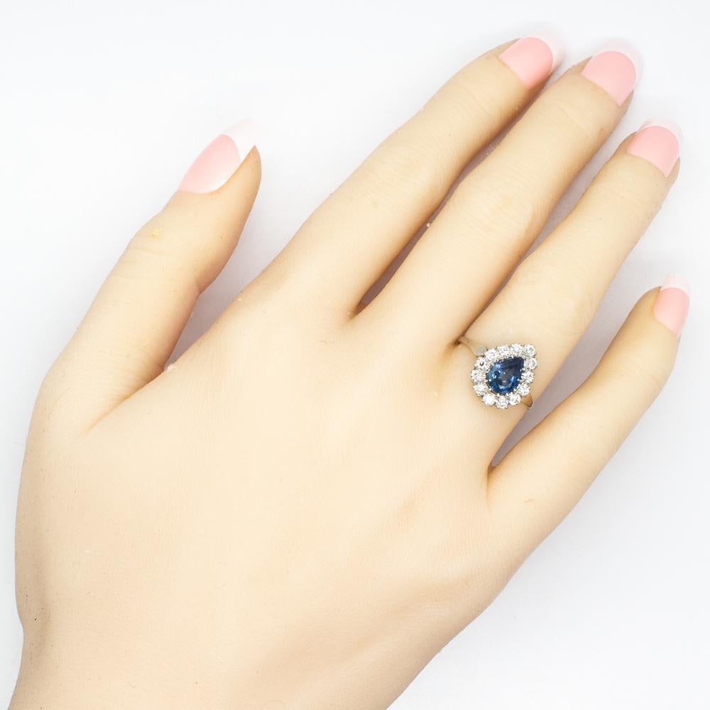 Spectacular Platinum Sapphire and Diamonds Pear Shape Ring 1
