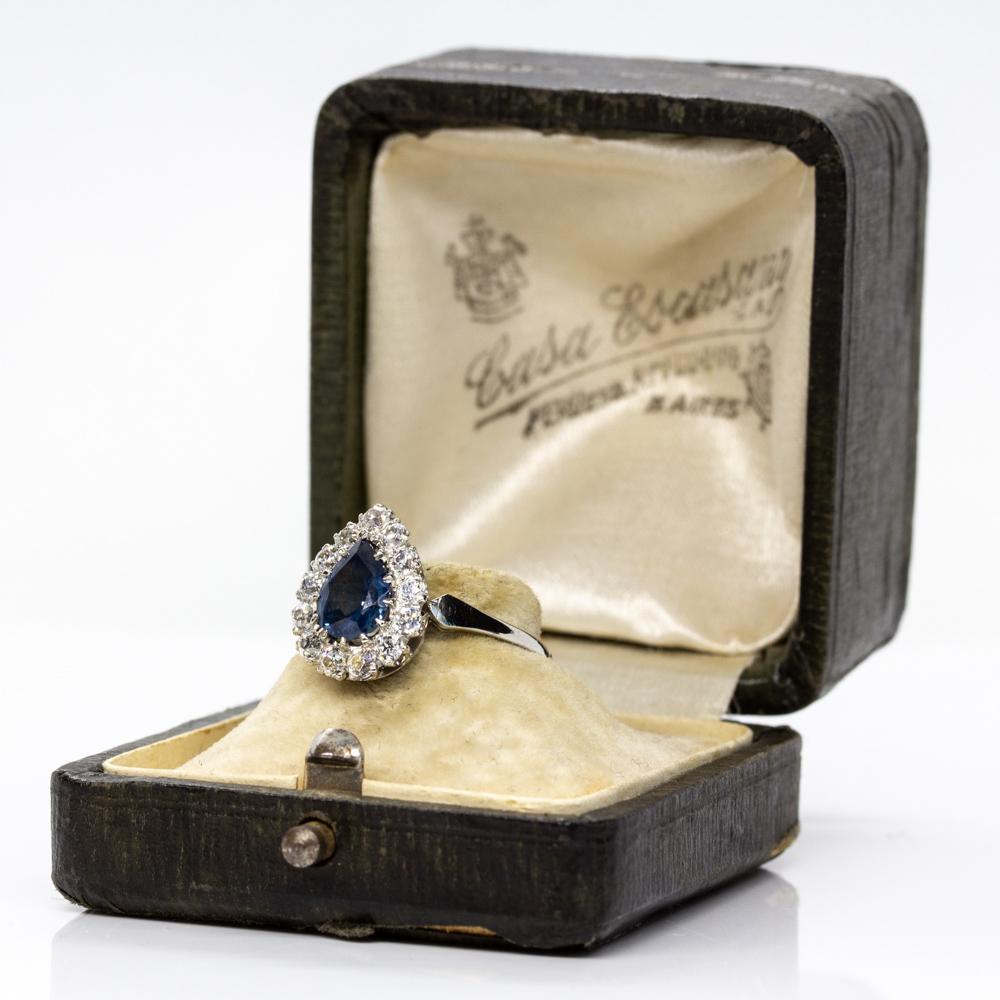 Spectacular Platinum Sapphire and Diamonds Pear Shape Ring 2