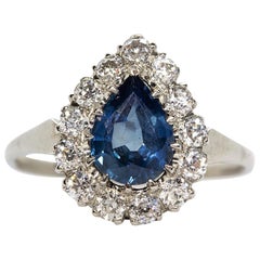 Spectacular Platinum Sapphire and Diamonds Pear Shape Ring