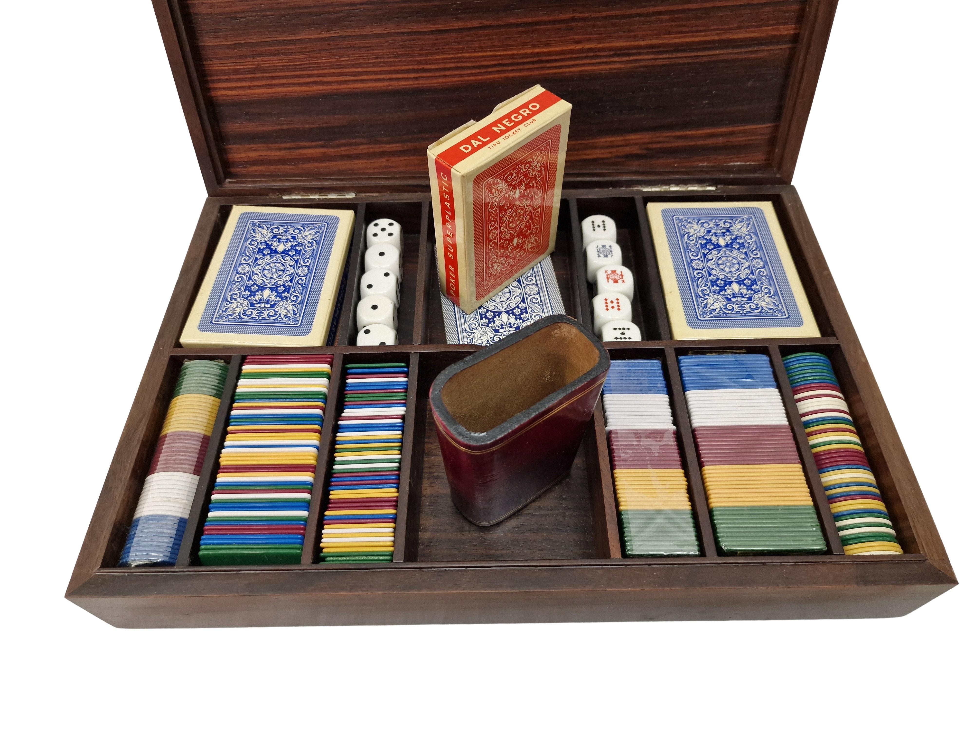 italien Spectaculaire boîte de jeu de bridge, en bois et argent, Ottaviani, années 1960, Italie en vente