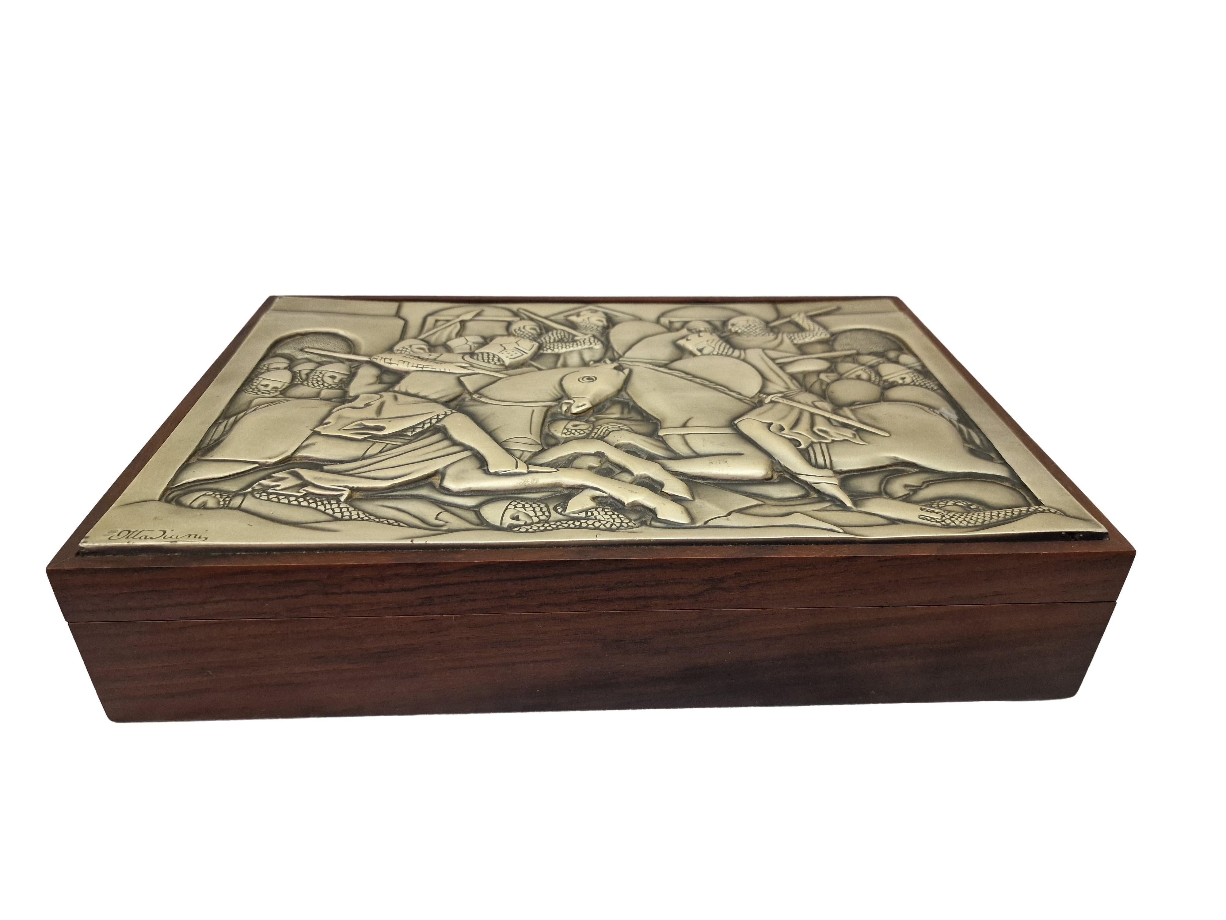 Milieu du XXe siècle Spectaculaire boîte de jeu de bridge, en bois et argent, Ottaviani, années 1960, Italie en vente