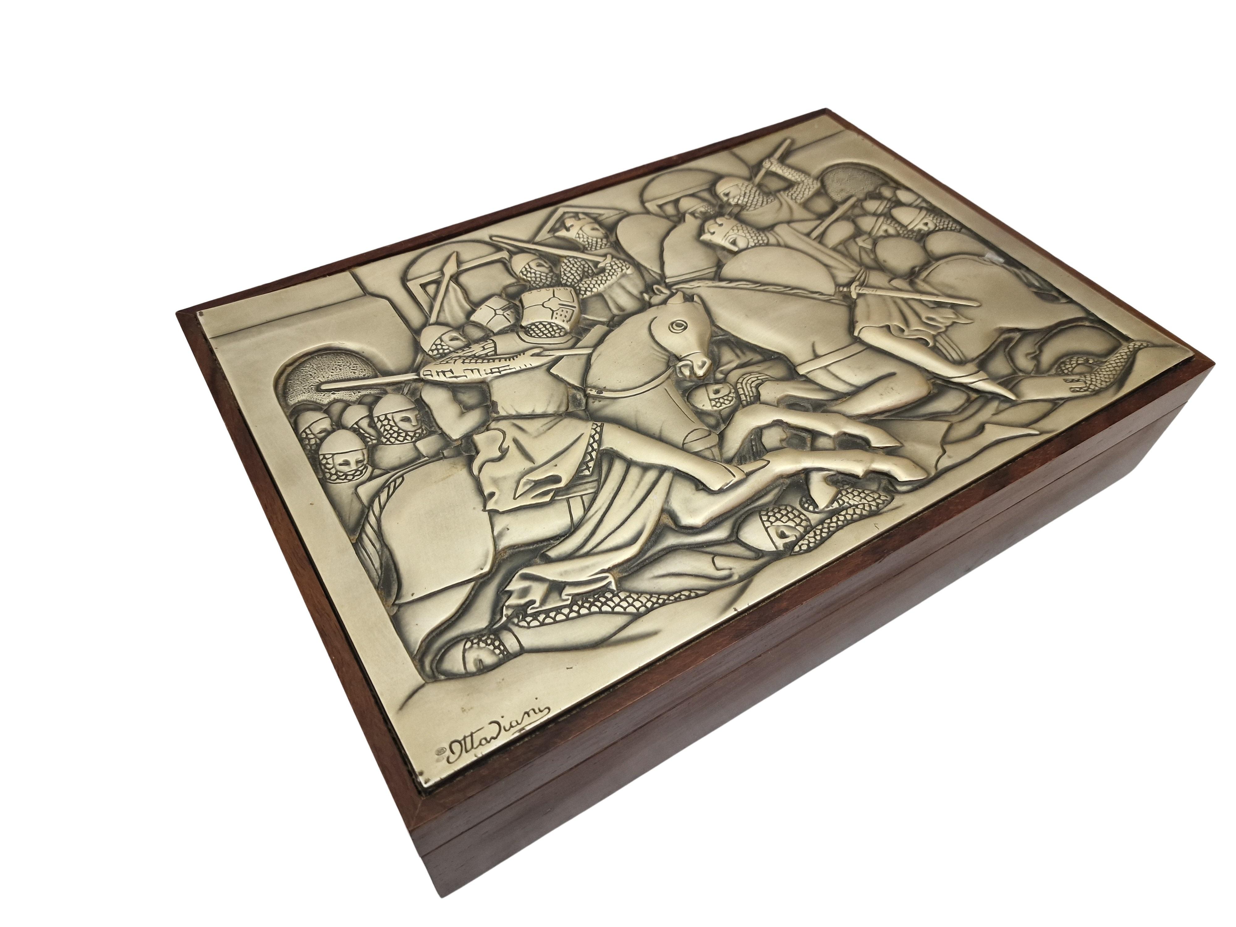 Argent sterling Spectaculaire boîte de jeu de bridge, en bois et argent, Ottaviani, années 1960, Italie en vente