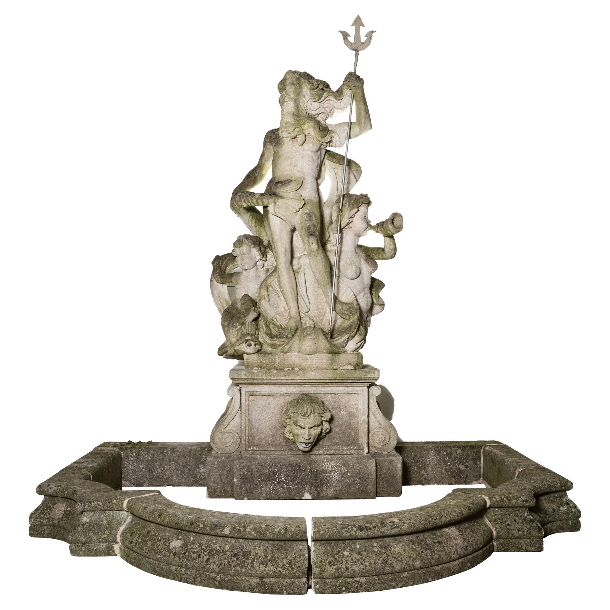 Spectacular Portland Stone Neptune / Poseidon Statue Fountain For Sale