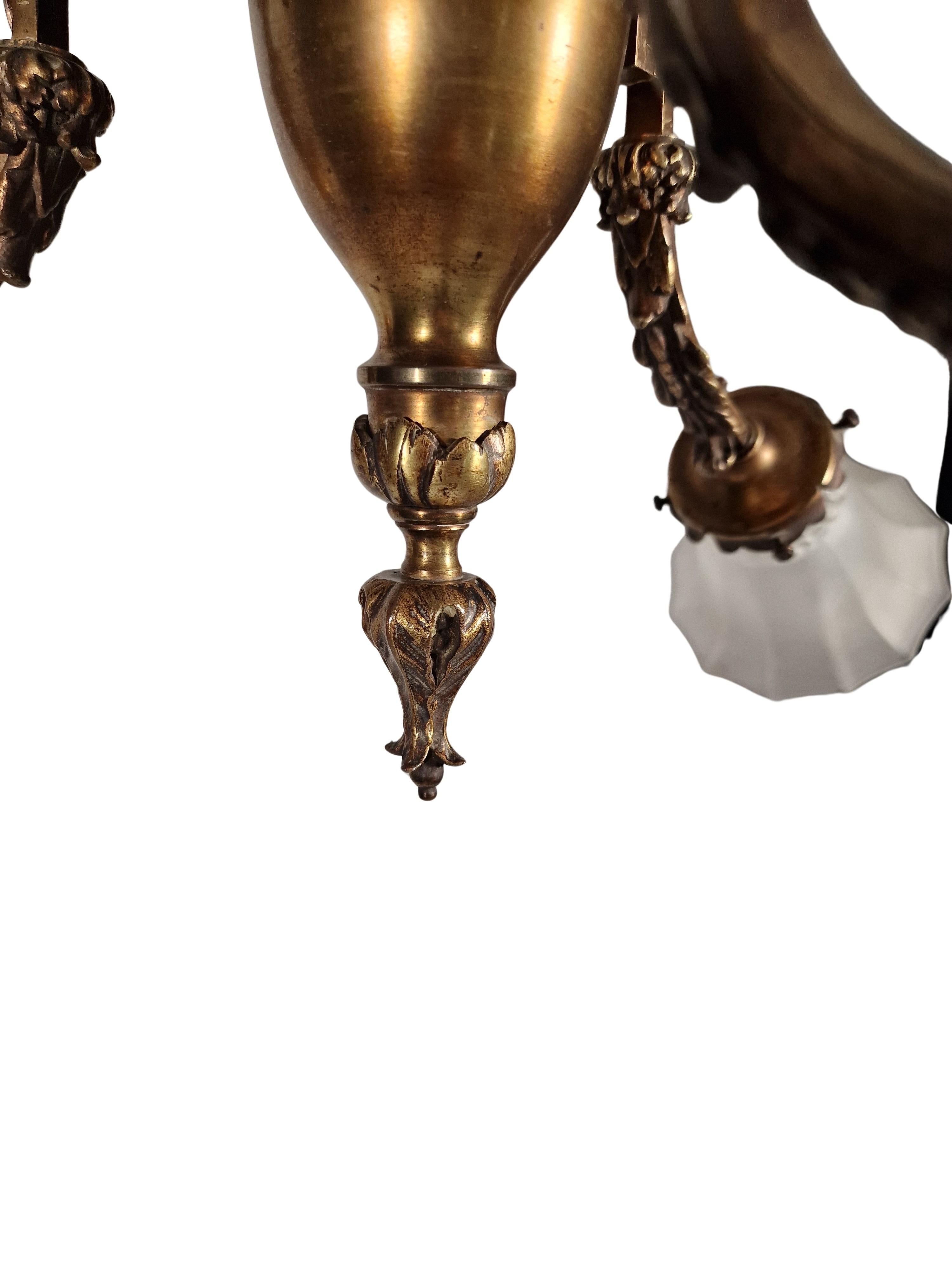 Spectaculaire lustre suspendu en laiton massif et bronze, Autriche, 1910 en vente 5