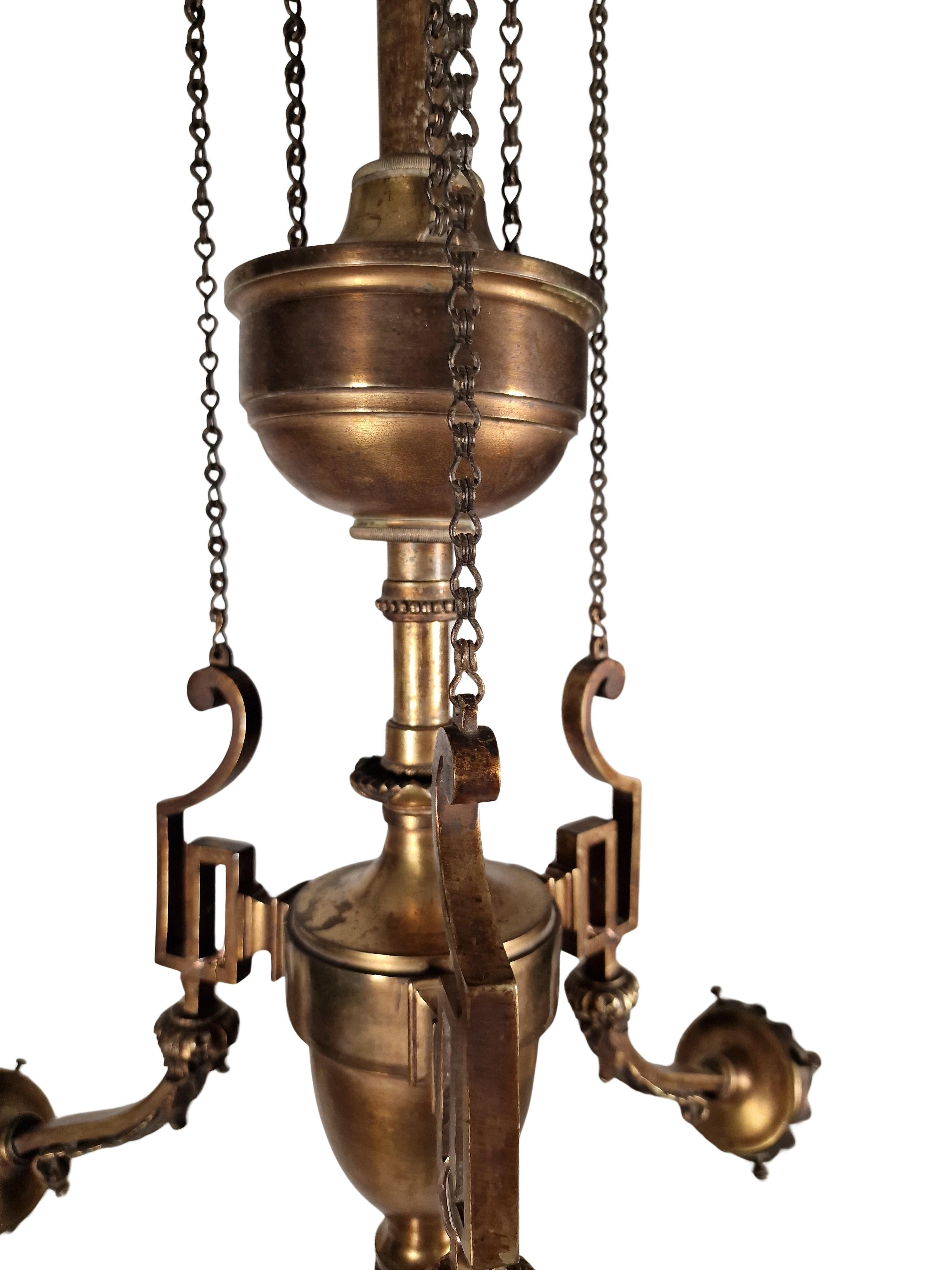 Spectaculaire lustre suspendu en laiton massif et bronze, Autriche, 1910 en vente 7