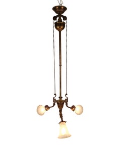 Spectacular pull-out lamp pendant chandelier, solid brass & bronze, 1910 Austria