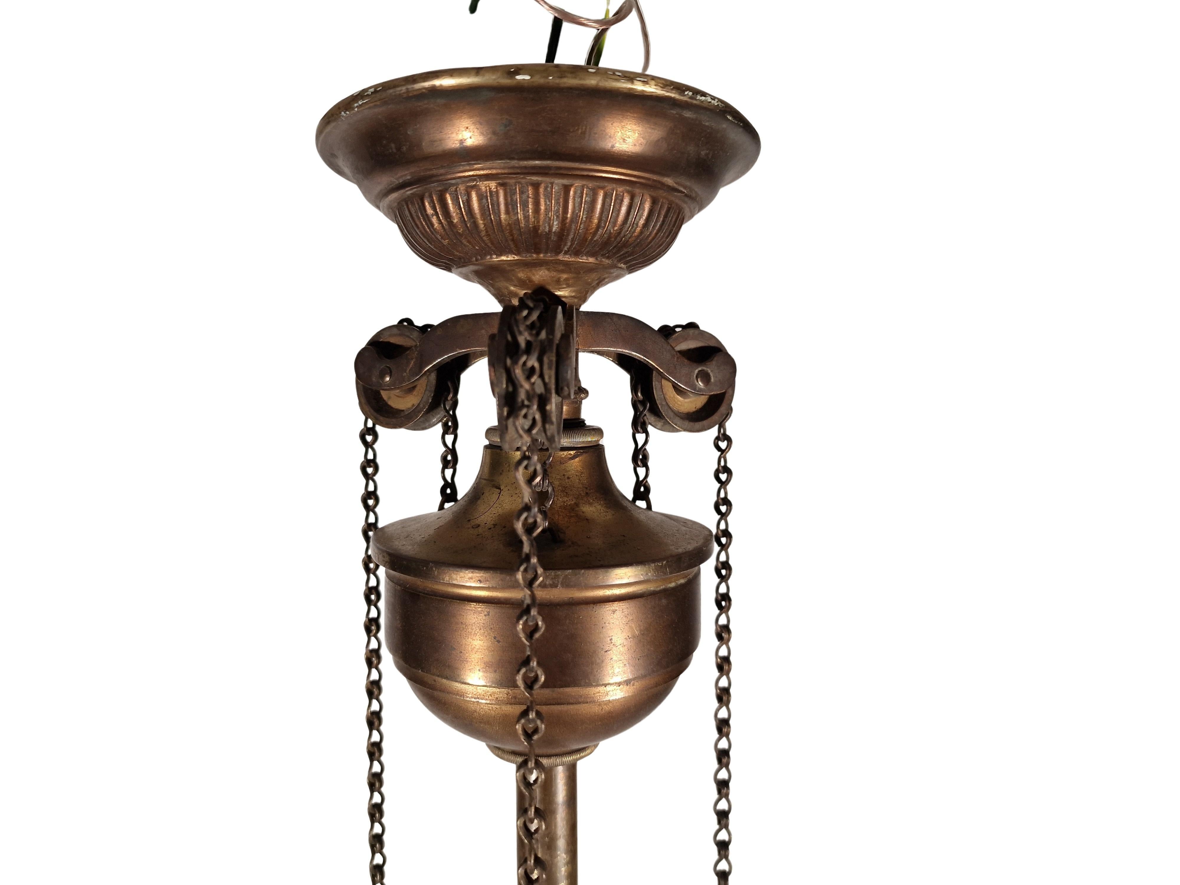 Spectaculaire lustre suspendu en laiton massif et bronze, Autriche, 1910 en vente 1