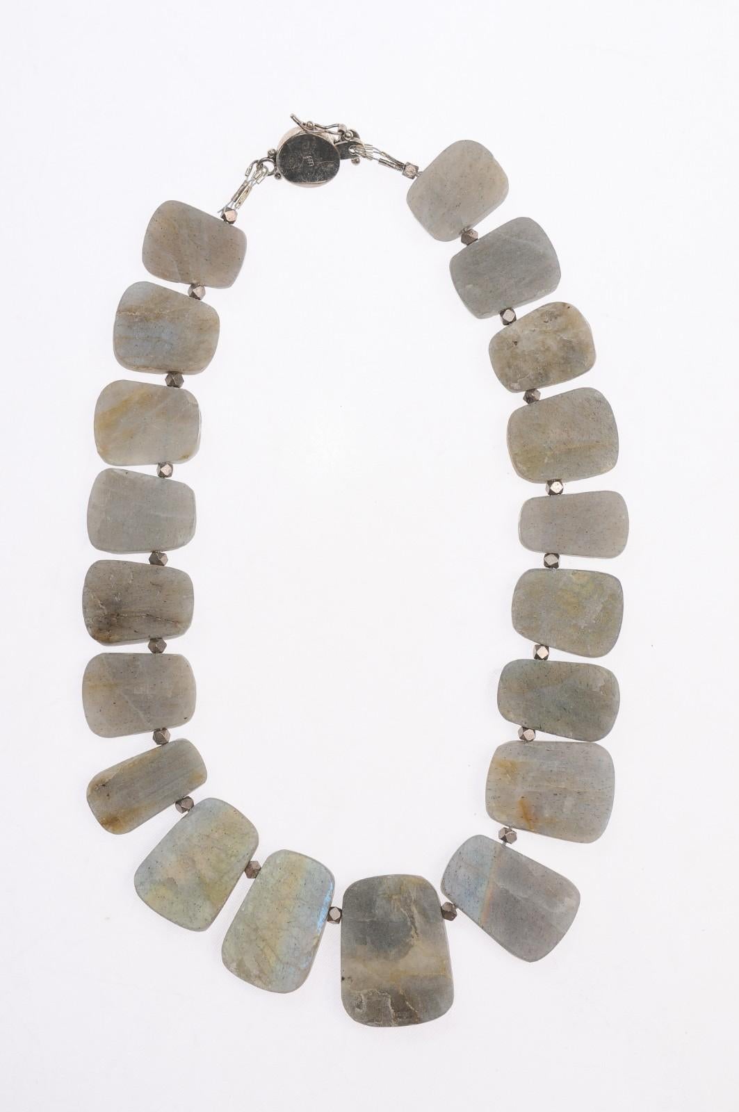 Spectacular Raw Labradorite Beaded Necklace For Sale 5